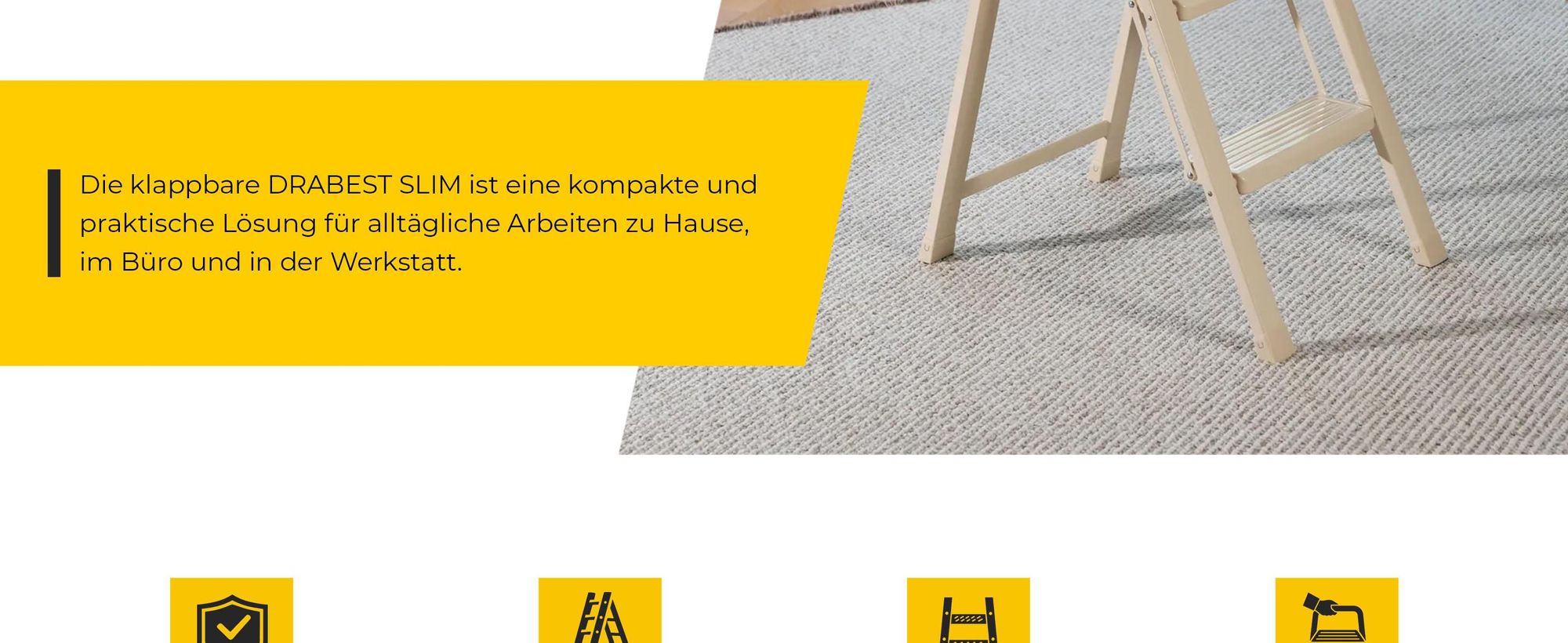 Drabest | Leiter 3-stufige Klappbare - Höhe 2,66 M - Max. Belastung 150 Kg - Antirutschstufen - Cremefarben