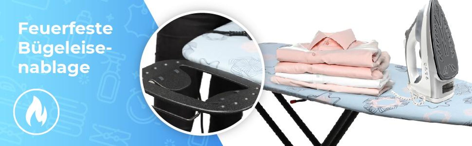 KADAX Bügelbrett "Esio", Bügeltisch, Dampfbügelbrett mit Antirutschfüßen und höhenverstellbarer, 160 cm, Blau