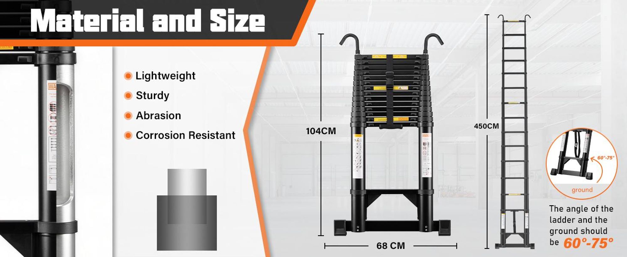 TEENO Échelle Telescopique 6.2 M, Escabeau Telescopique Pliable en Aluminium avec Barre Stabilisatrice et Crochet Amovible, Charge Max 150 kg