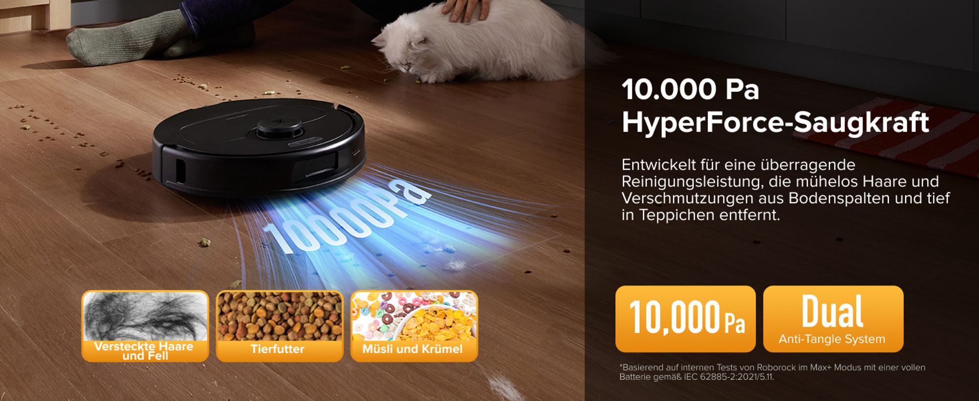 Roborock QV 35S Staubsauger Roboter, 10.000Pa Saugroboter (Upgrade von Qrevo Plus), Anti-Tangle-Bürsten, Anhebbare Schleudermopps (Schwarz)