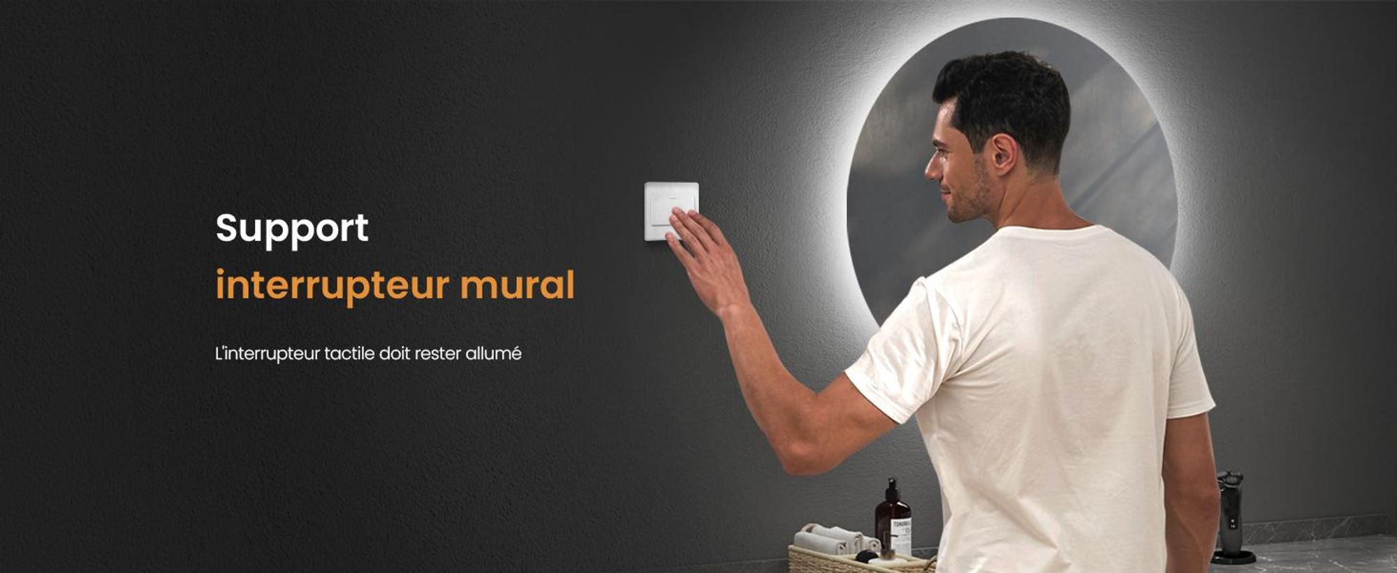 EMKE Miroir de salle de bain LED rond 60 cm avec antibuée Miroir de salle de bain 3 couleurs de lumière Miroir de salle de bain à intensité variable Miroir LED avec interrupteur tactile Économie d'énergie