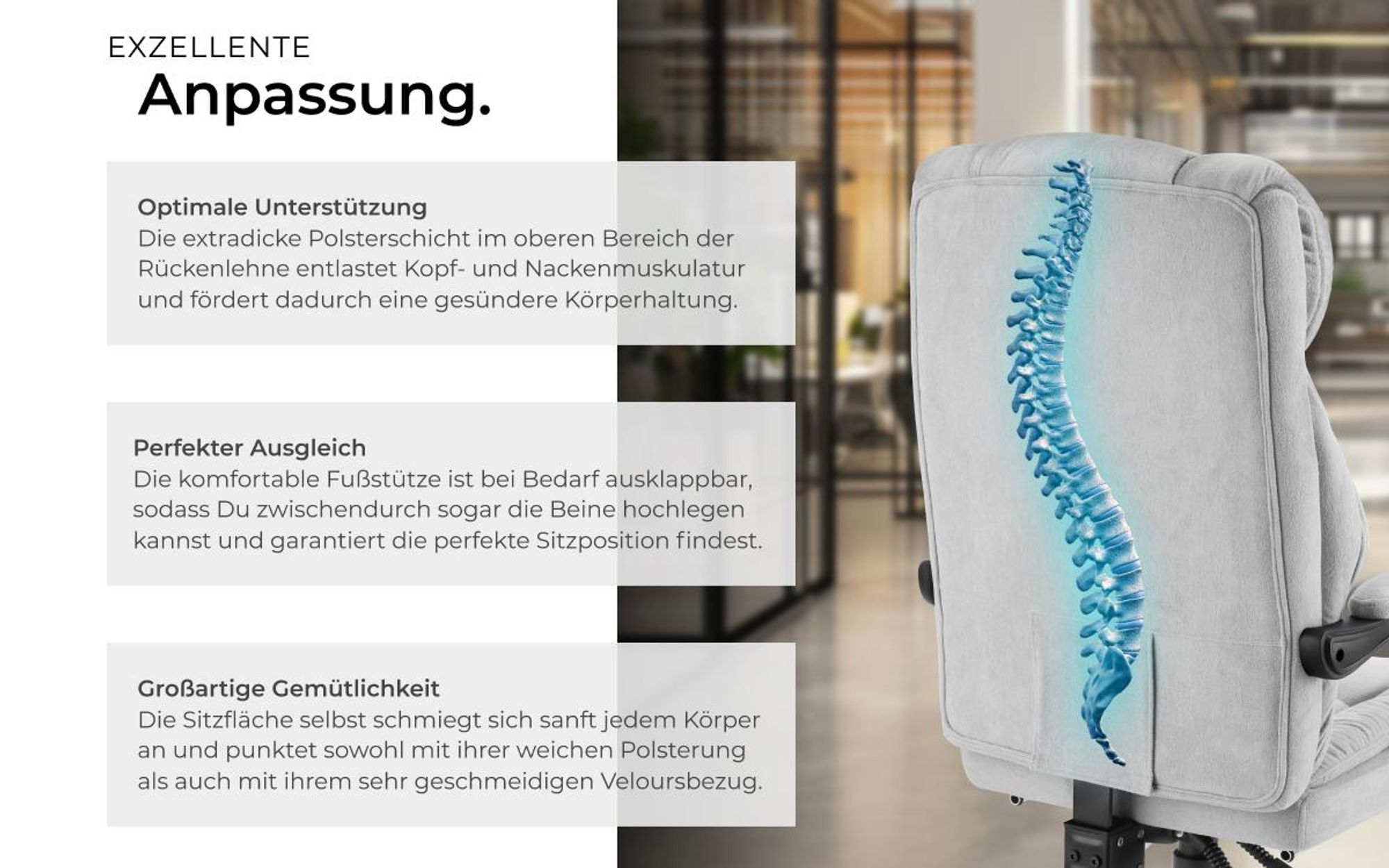 tectake® Bürostuhl Jillien 360° drehbar, stufenlos höhenverstellbar