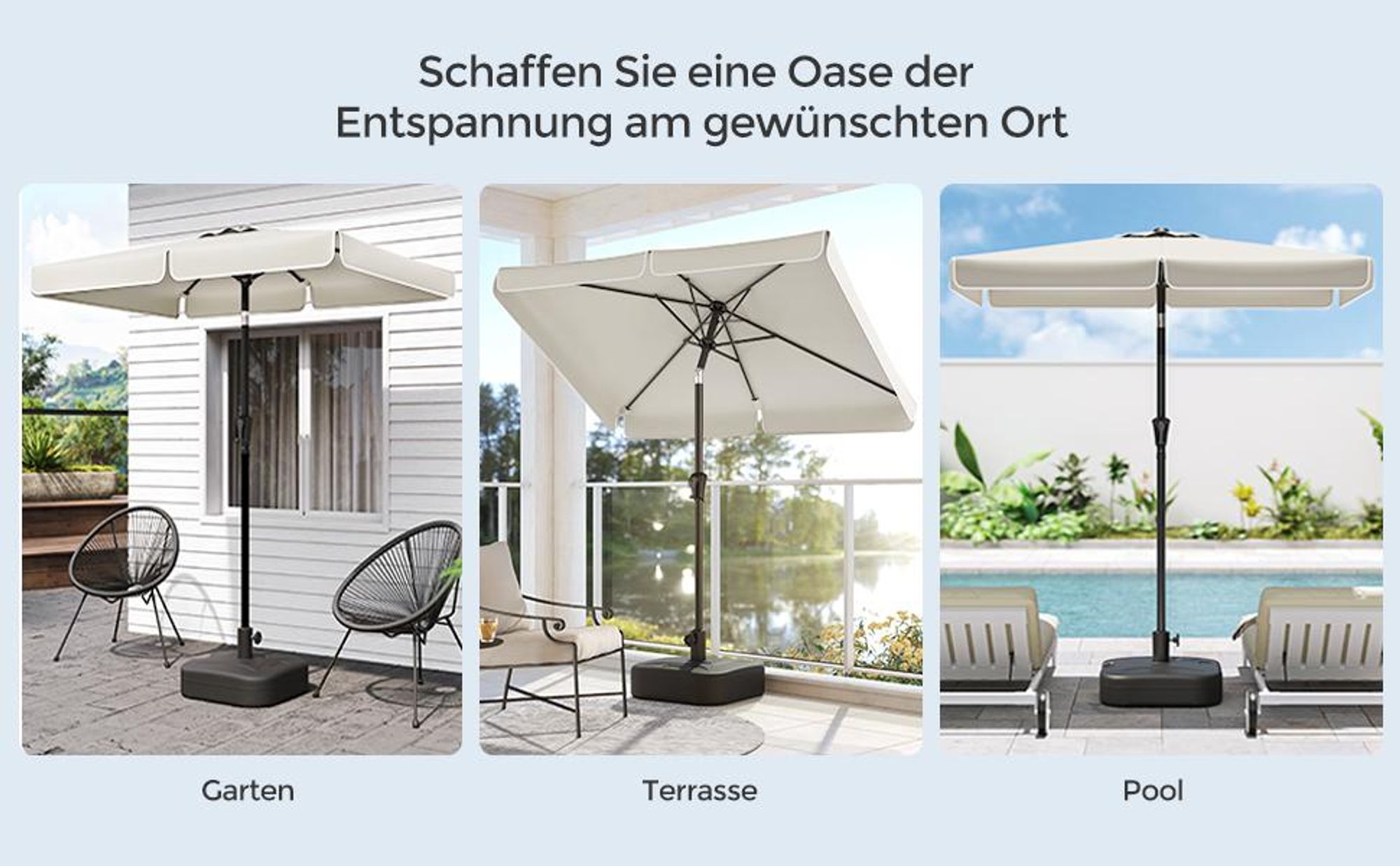 SONGMICS Sonnenschirm Balkonschirm UPF 50+ 200 x 150cm beidseitig um 30° knickbar
