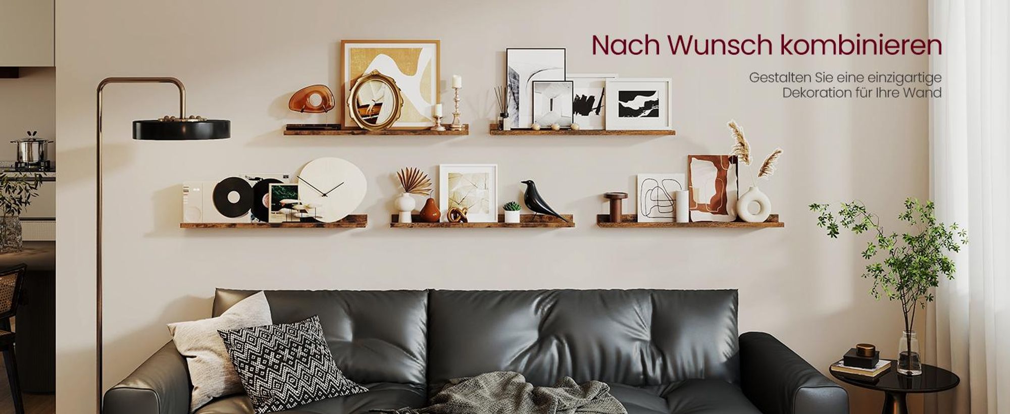 VASAGLE Wandregale, 2er Set, Schweberegale, Breite 80 cm, erhöhte Vorderkante