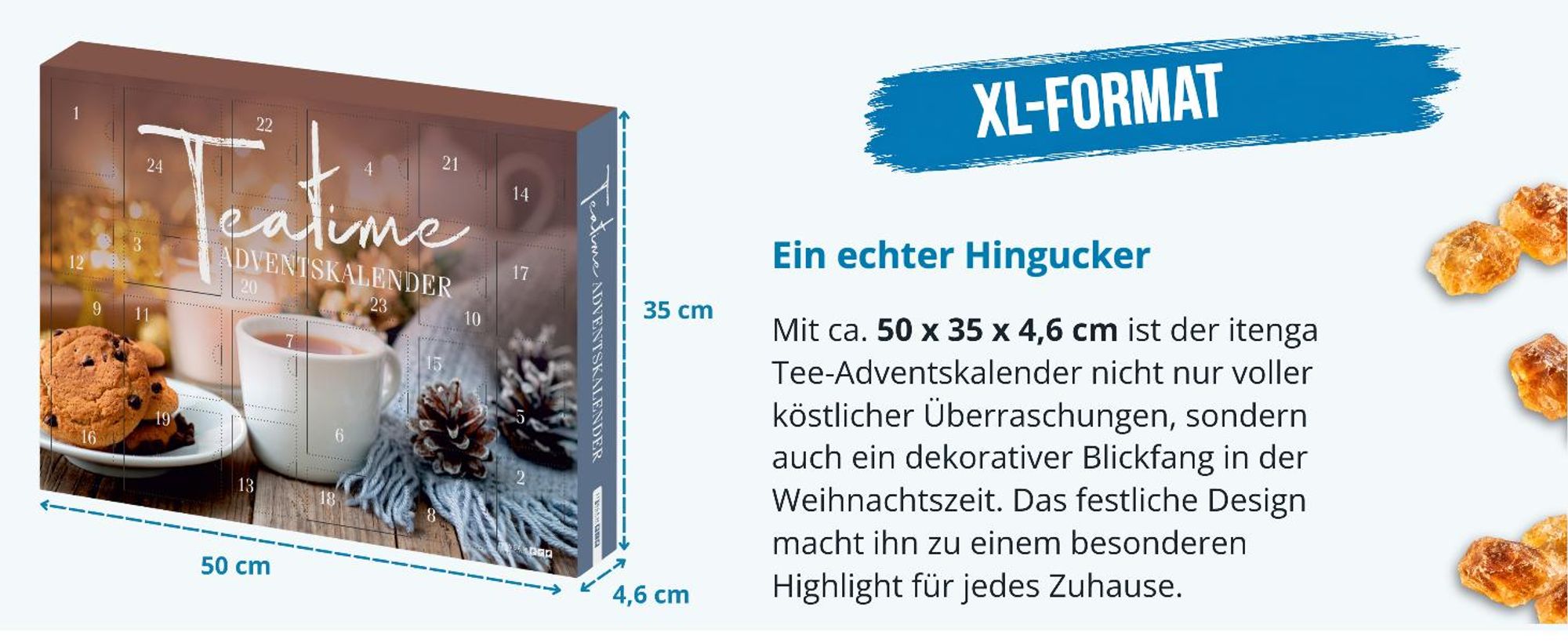 itenga Adventskalender Tea Time mit Tee 50 x 35 x 4,6 cm