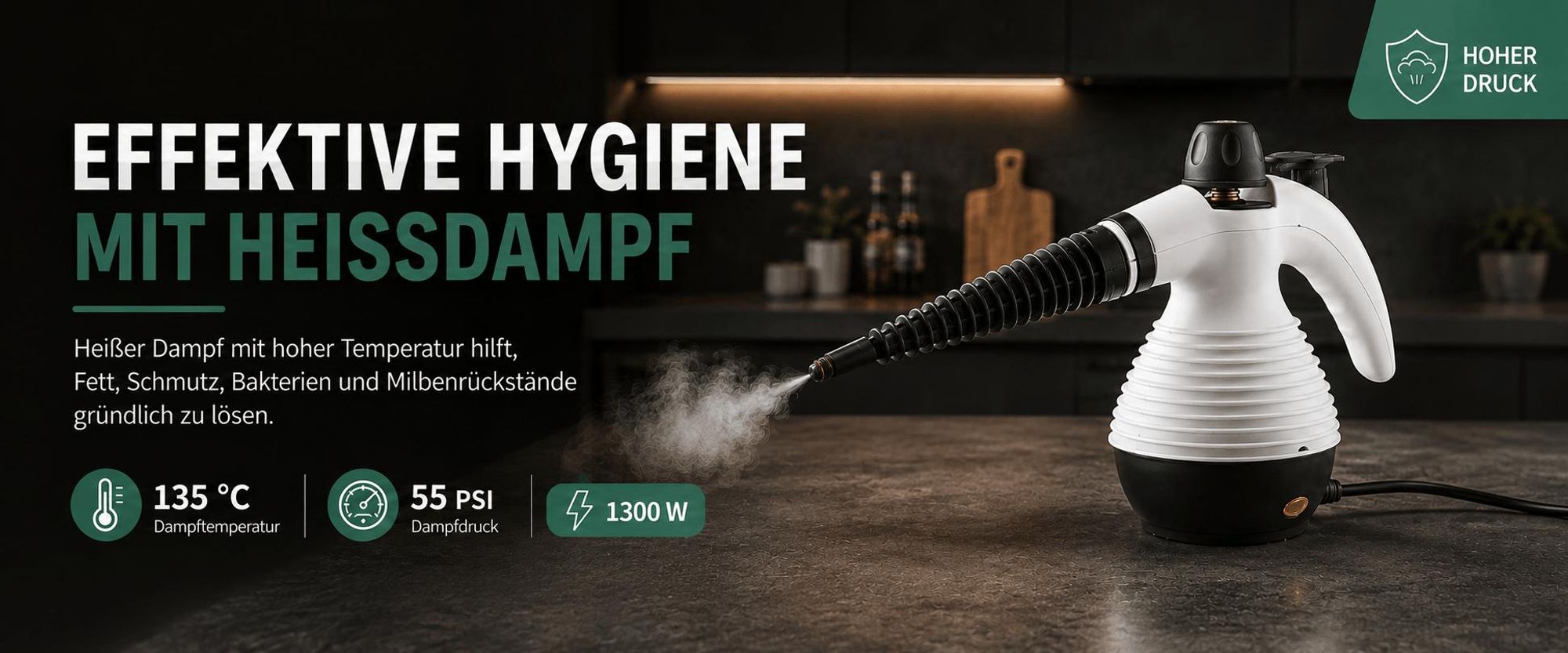 2 in 1 Handdampfreiniger, Dampfreiniger mit 16 Zubehör, Multifunktional Dampfreiniger, für Böden, Fenster, Sofas, Küche, mit Sicherheitsschloss