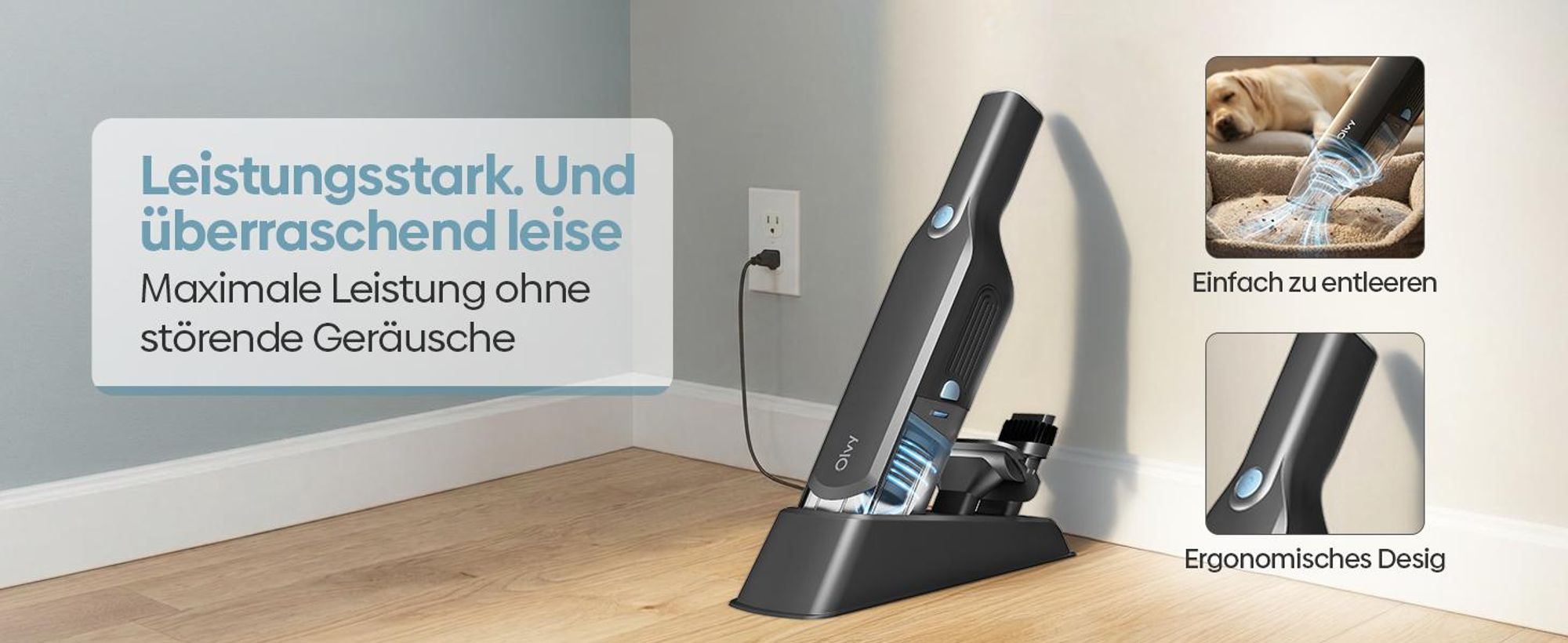 Olvy Handstaubsauger Akku beutellos, kabelloser Mini Staubsauger mit bürstenlosem Motor, inkl. Aufsätze, ideal für Auto, Sofa, Möbel & Tierhaare