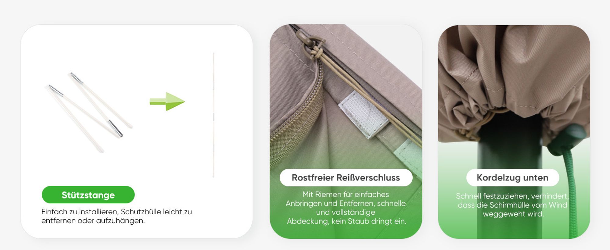 Sekey Sonnenschirm Schutzhülle für Ø 200 cm / Ø 240 cm / 200 x 150 cm Balkonschirm mit Stab und Reißverschluss, Taupe