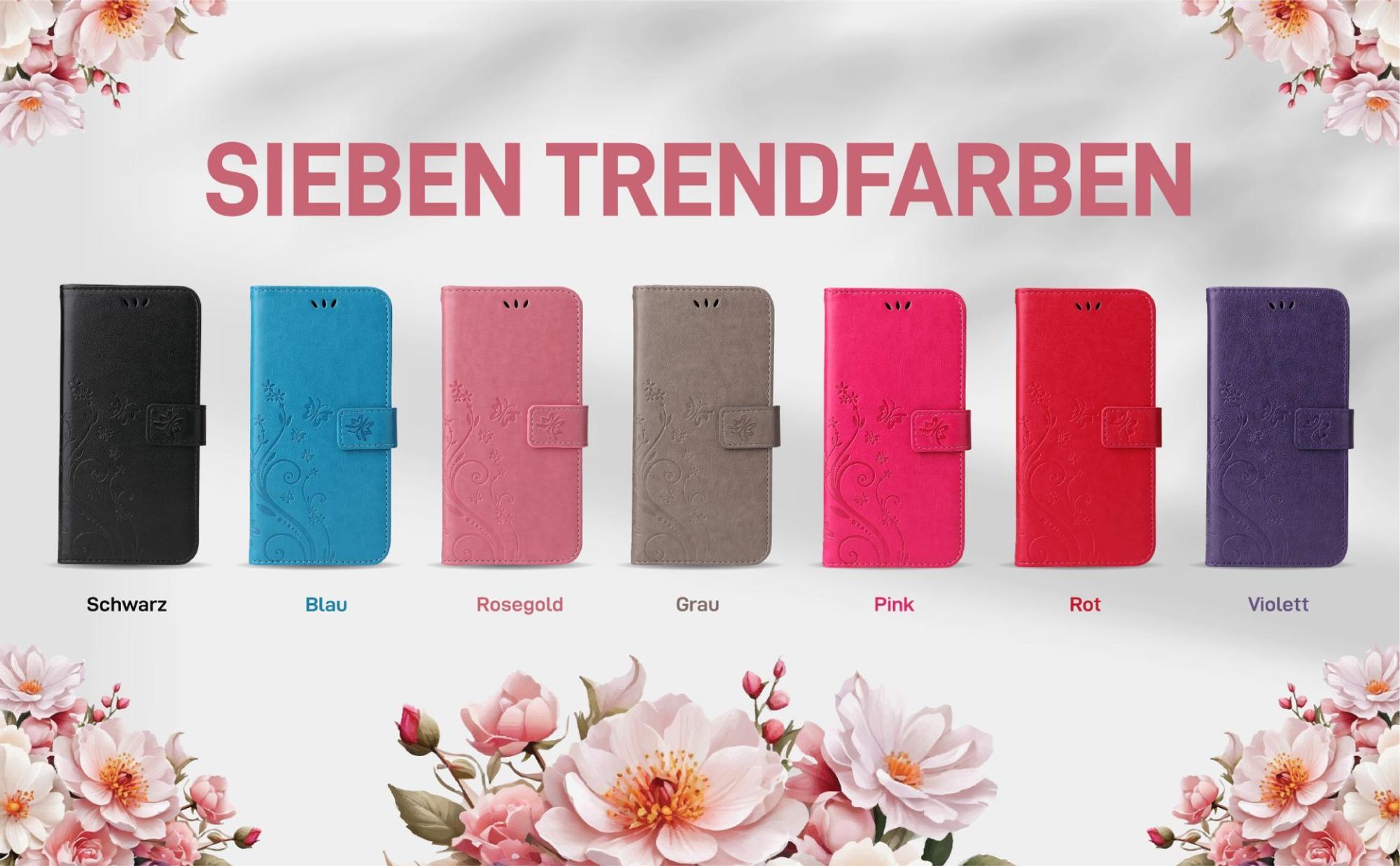 Handyhüllen für Xiaomi Redmi Note 15 Pro+ 5G in verschiedenen Farben und Blumenprägung