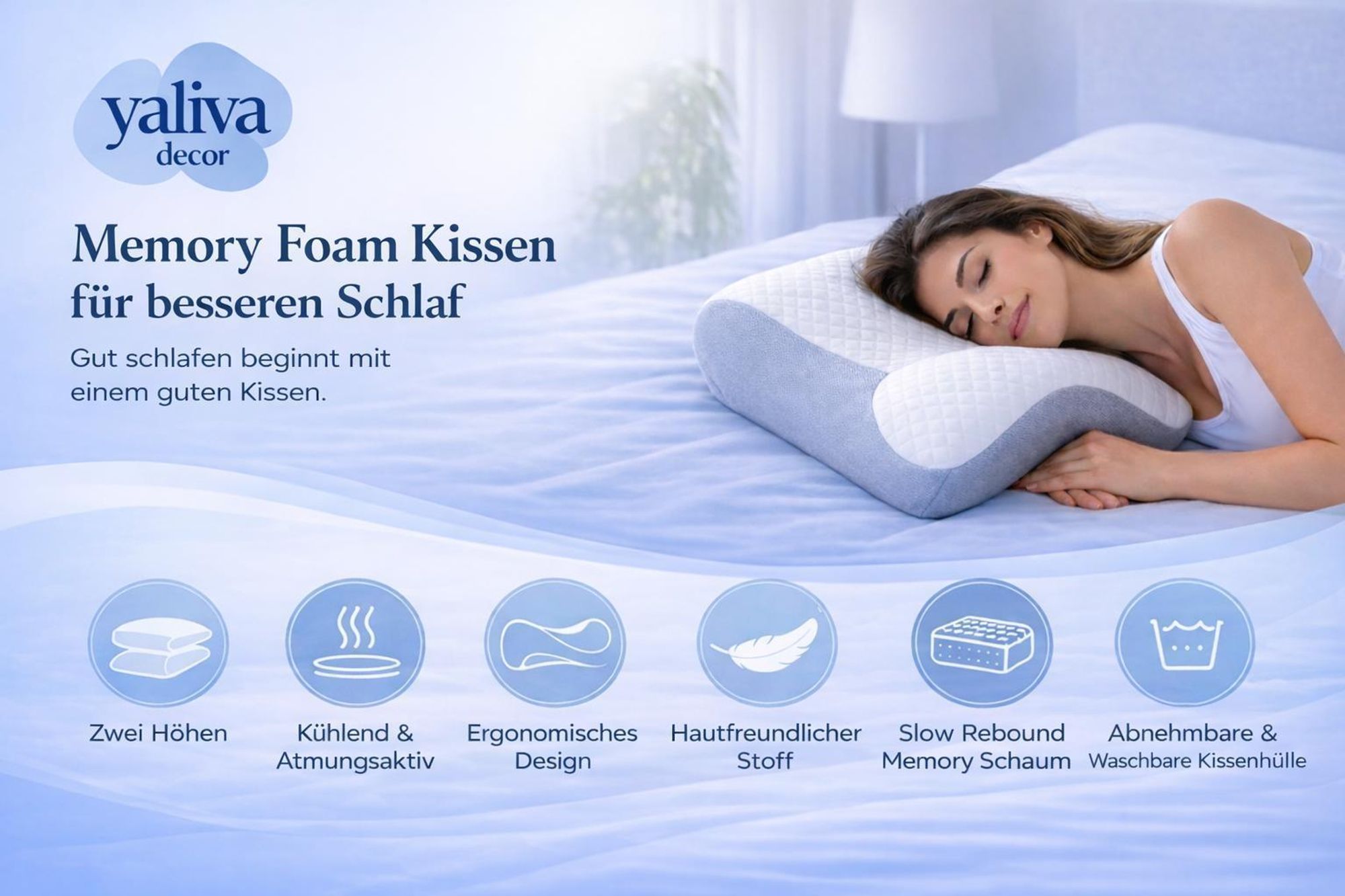 Poduszka pod szyję Poduszka Ergonomiczna poduszka ortopedyczna Przeciwbólowa poduszka do spania Poduszka z pianki memory foam Dla osób śpiących na boku YaLiva_Decor®
