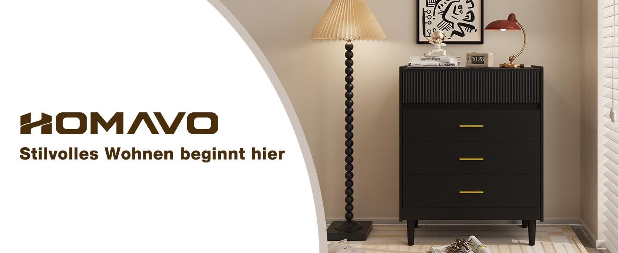 HOMAVO DG2 Kommode – Modernes Design, 5 geräumige Schubladen, pflegeleichte Melaminoberfläche,Holz, langlebig, ideal für Wohnzimmer
