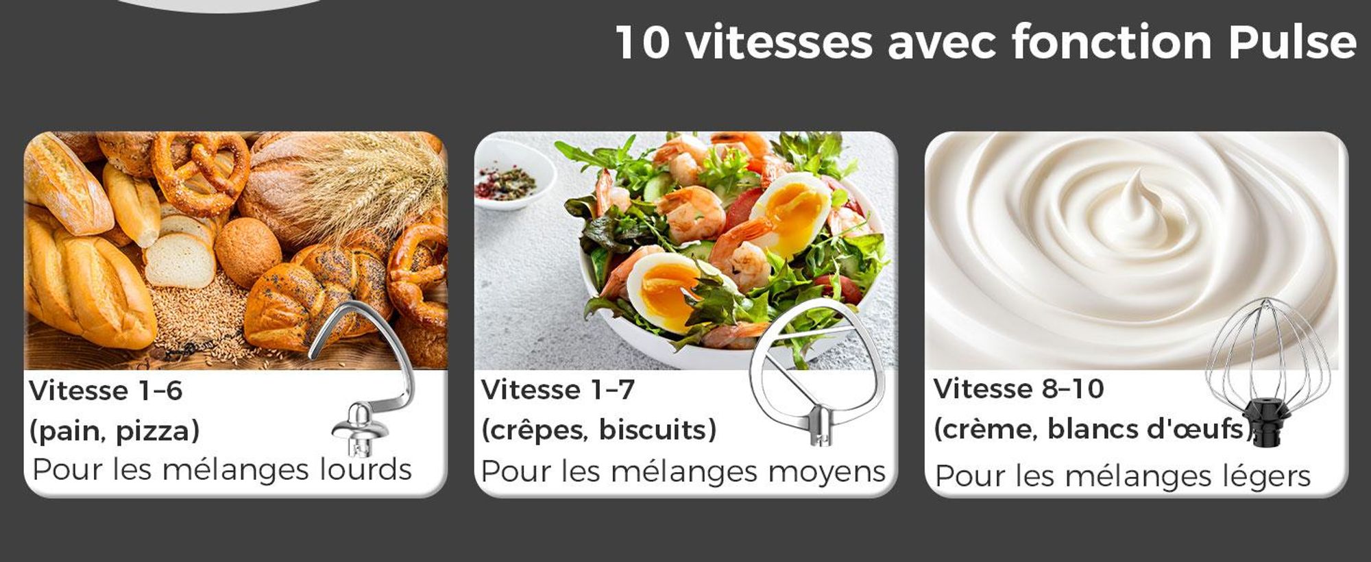 Robot pâtissier YASHE 1500 W, bols 4,5 L et 5 L, 10 vitesses