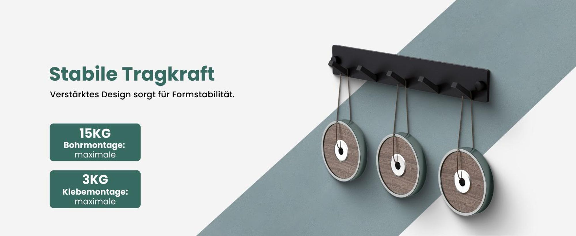 Mai & Mai Kleiderhaken Wandgarderobe Wandhaken aus Edelstahl mit 5 Haken Garderobenleiste Garderobenhaken 30cm Matt schwarz Stalo-05