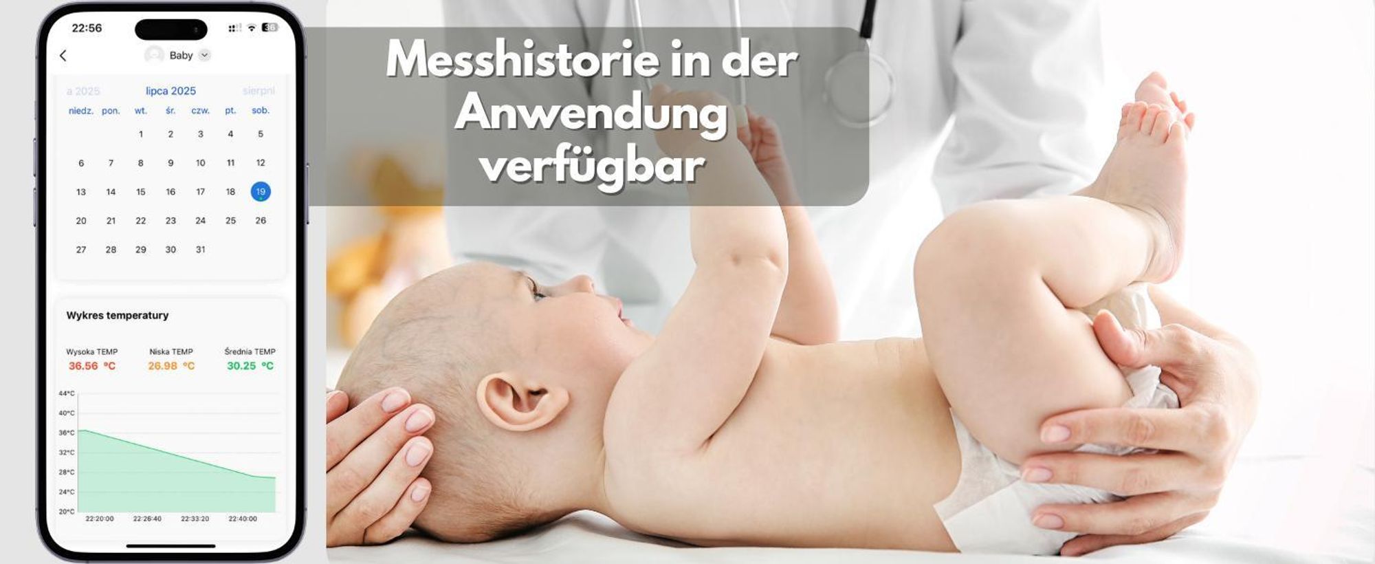 Drahtloses Thermometer für Kinder, intelligente medizinische Fieberalarm-App