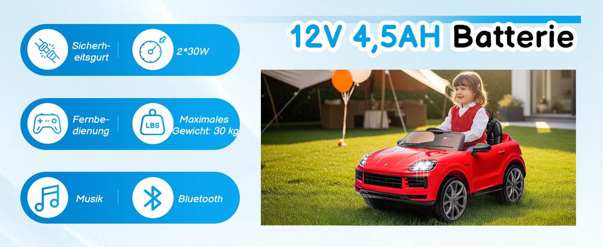 FCH Kinder Elektroauto 12V Kinderauto Elektrisch 2,4G-Fernbedienung, Porsche Cayenne Elektrofahrzeuge mit MP3, Musik, Hupe, LED-Leuchten (rot)