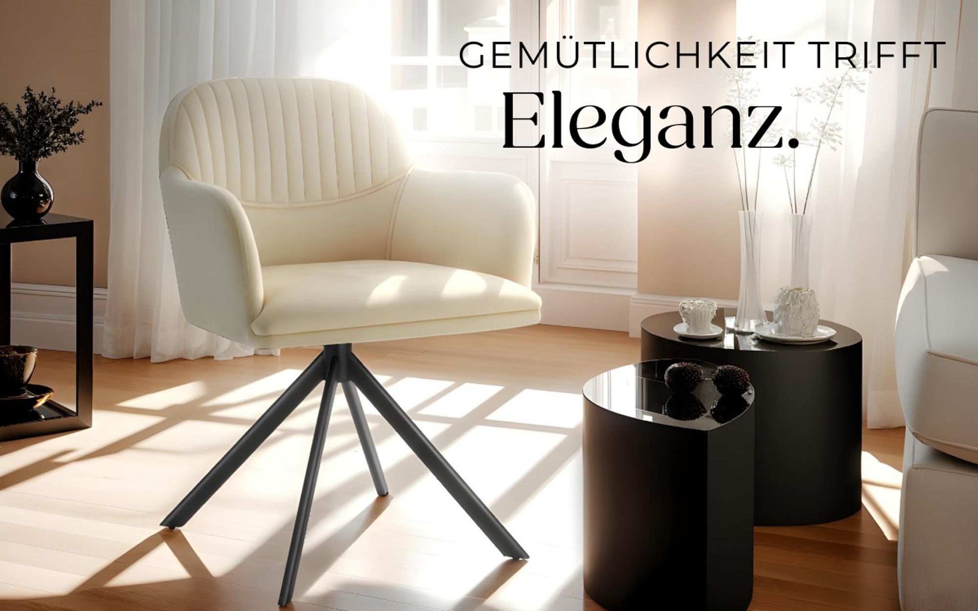 tectake® Samt-Drehstuhl Lona gepolstert 56 x 59 x 81 cm