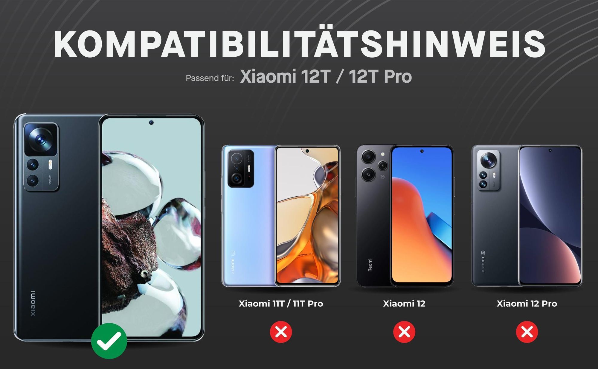 Kompatibilitätshinweise Displayglas für Xiaomi 12T / 12T Pro