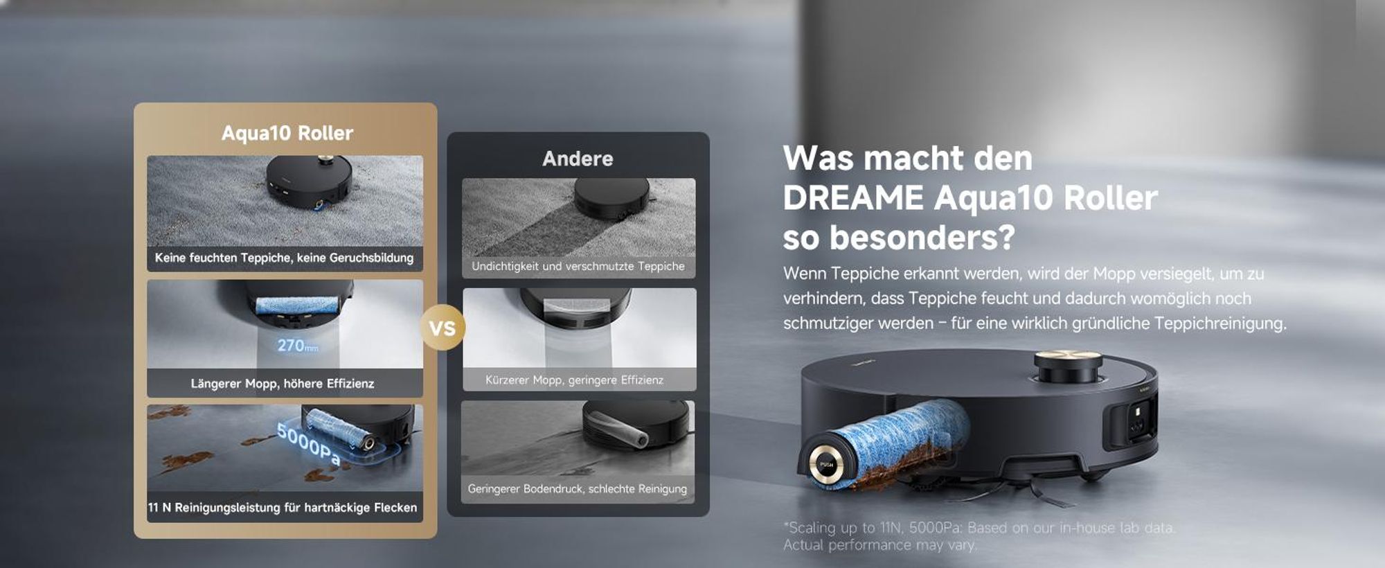 Dreame Aqua10 Roller Staubsauger Roboter mit Wischfunktion,30kPa Saugkraft,KI-Navigation,Heißwasserwaschen,Heißlufttrocknung,0 Tangle,Selbstreinigung