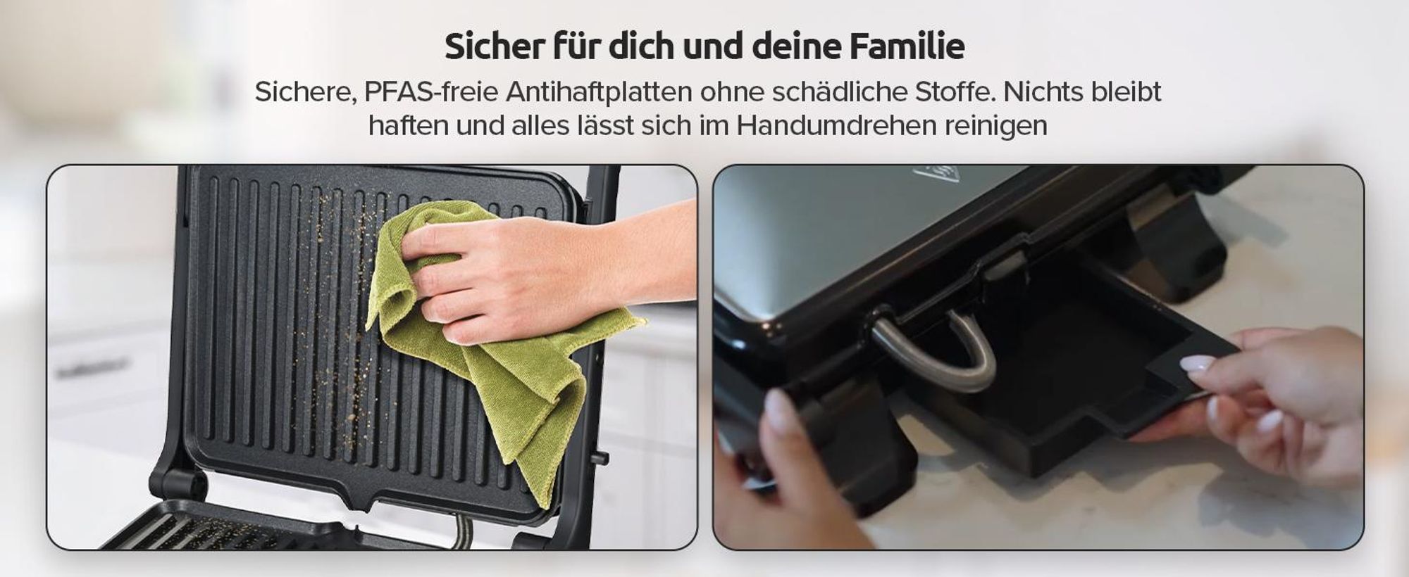 Olvy Kontaktgrill XXL 2000W – Sandwichmaker für 4 Sandwiches, Paninimaker mit 7 Programmen, Tischgrill mit Display, PFAS-frei, bis 230° einstellbar