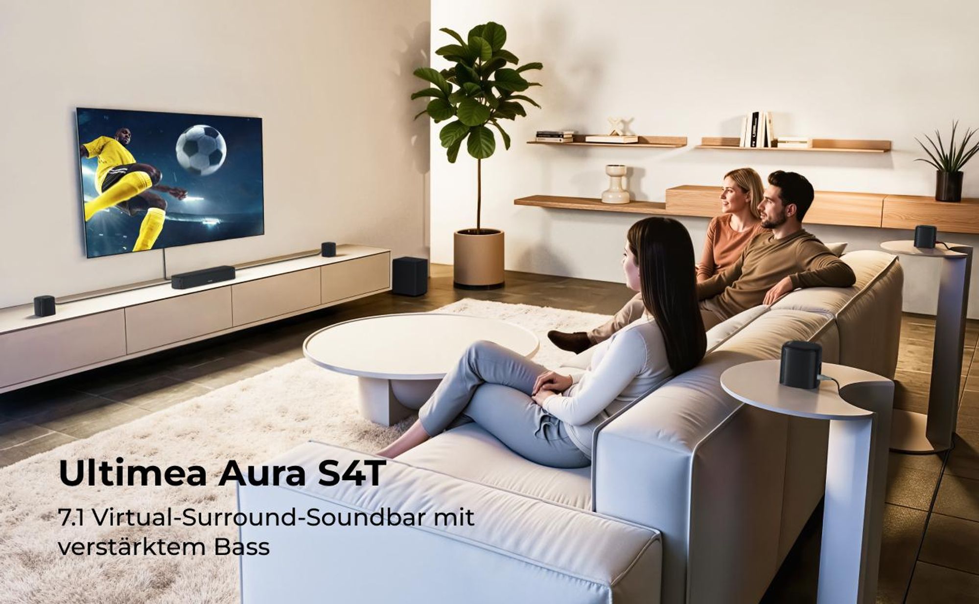 ULTIMEA 7.1ch Soundbar mit Subwoofer für TV, Surround Sound System für Heimkino, 4 Surround Lautsprechern, HDMI ARC, App Steuerung, Aura S4T