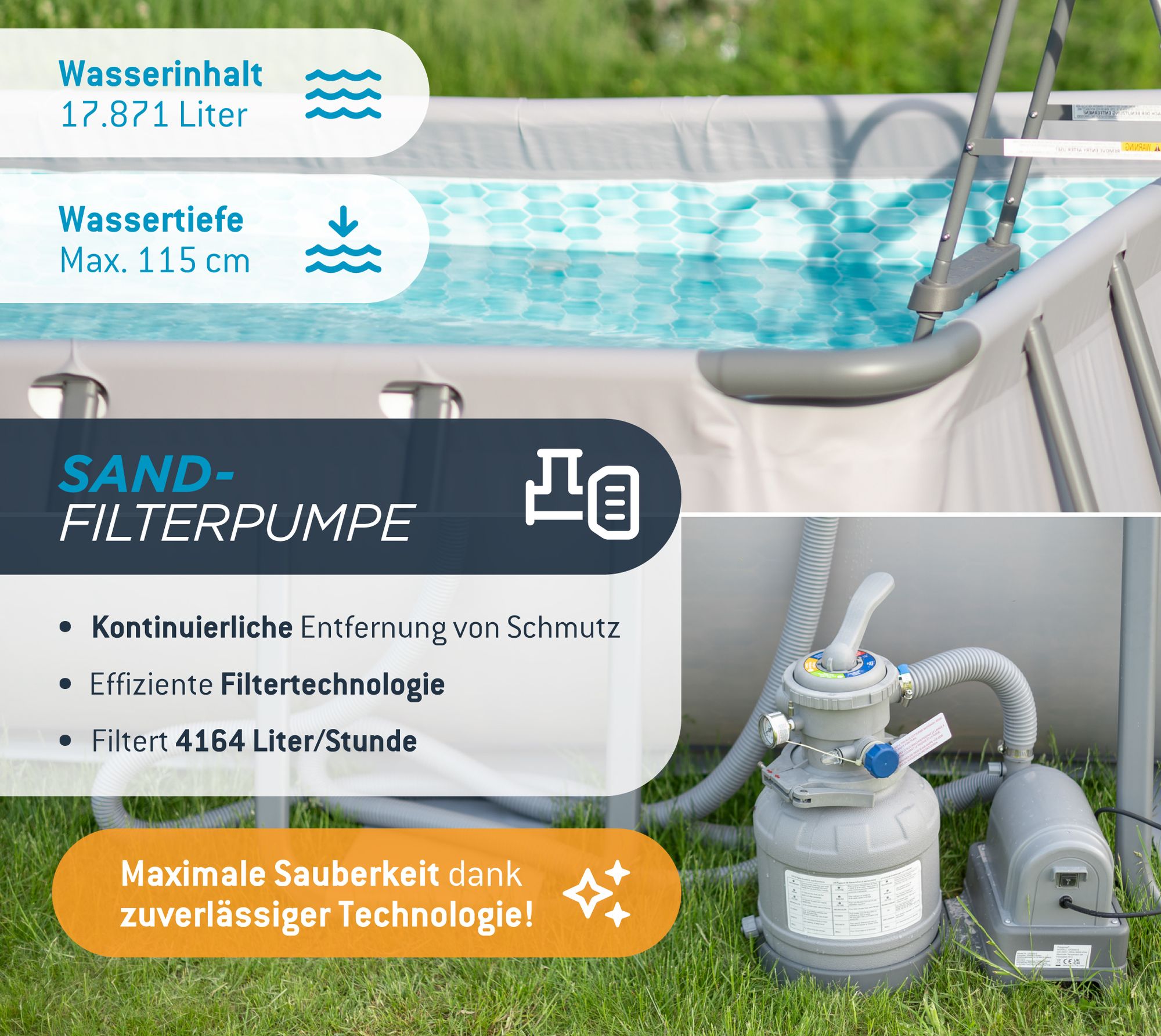 Summer Waves Elite Frame Pool Aufstellpool rechteckig Komplettset Grau 549x274x132 cm