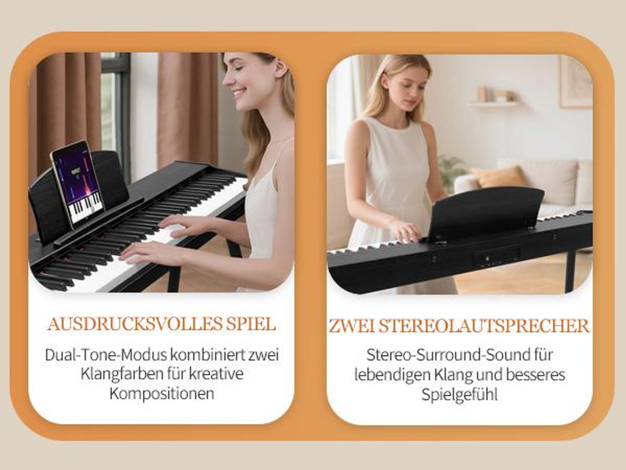 FCH 88-Tasten E-Piano halbgewichtete Tasten, Digital Keyboard mit Dual-Bluetooth, Aufnahmefunktion, Transponierung & Dual-Keyboard-Funktion,Schwarz