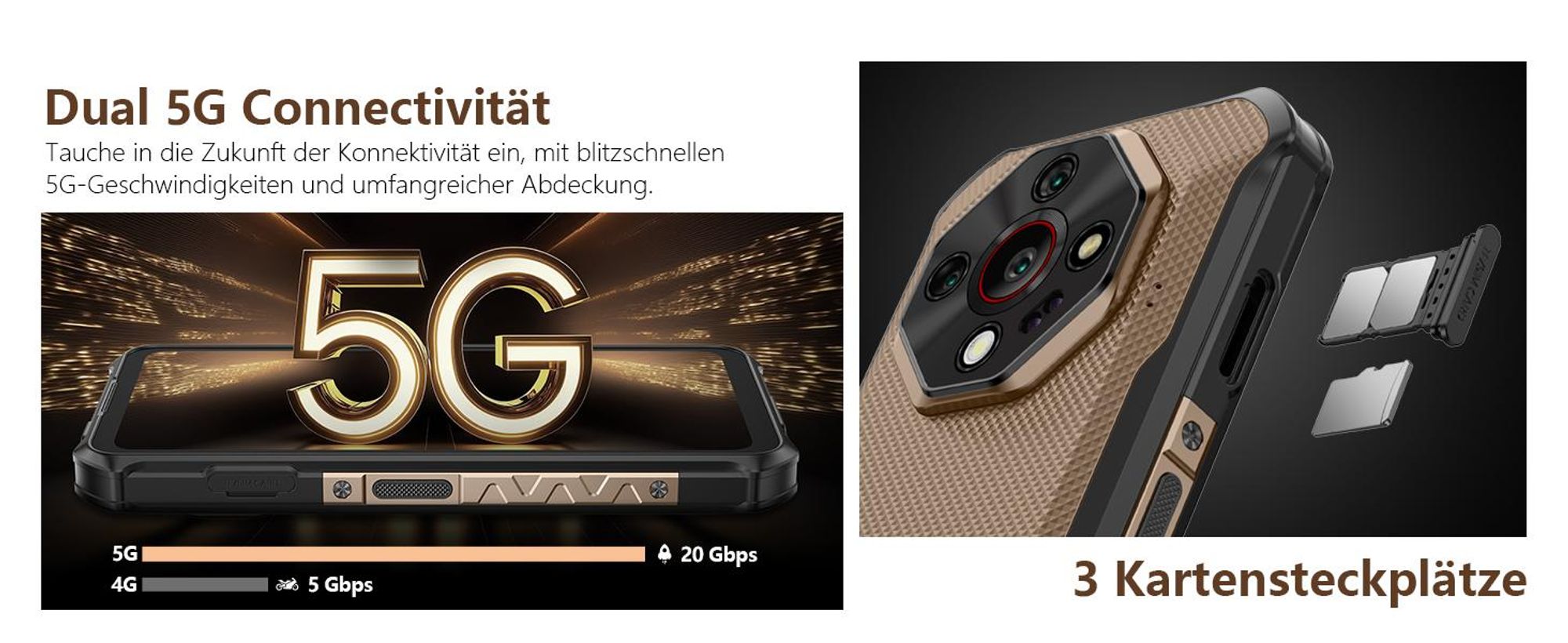 Ulefone Armor X16 Pro 5G Dimensity 6300 Outdoor Handy Android 15 6,56" Corning Glas Smartphone 10360mAh, 64MP+25MP Nachtsicht, 16GB+256GB/2TB, Schwarz