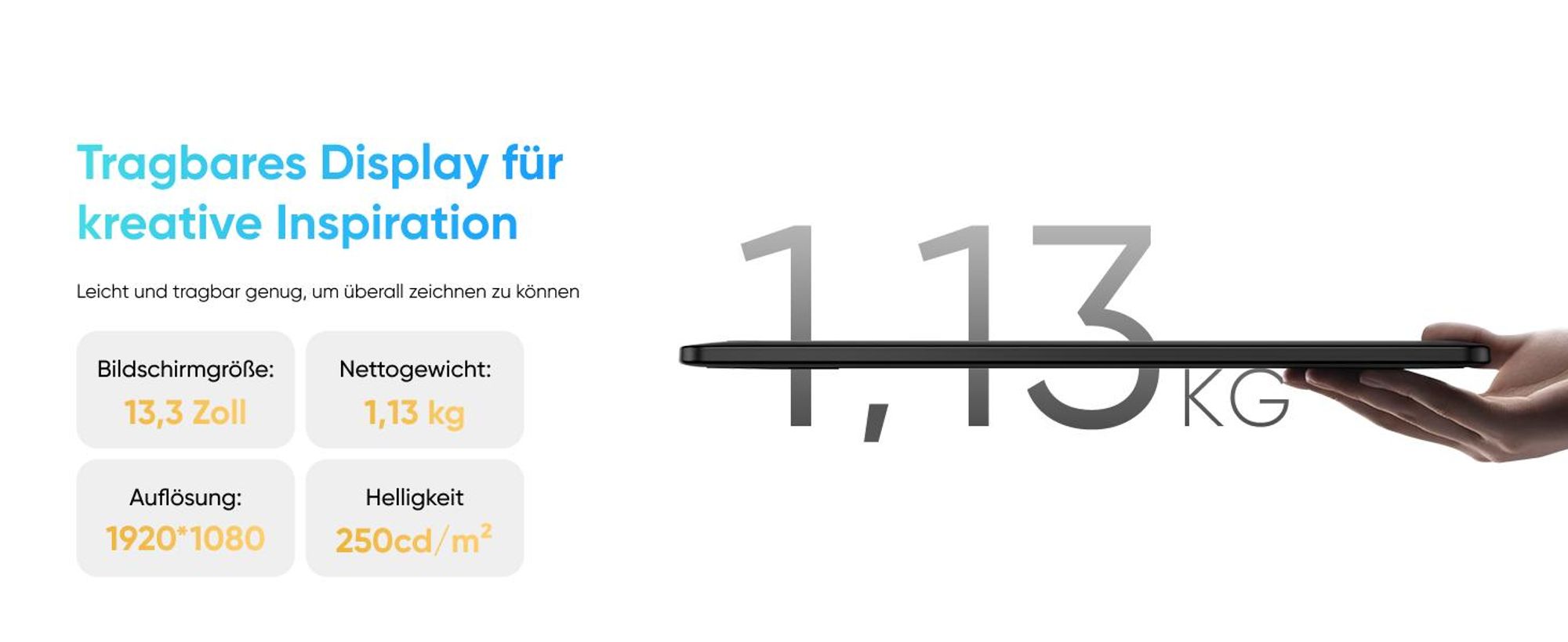 XPPen Artist 13.3 Pro V2, Kabelgebunden, 5080 lpi, 293,76 x 165,24 mm, USB, 1 cm, 0,01 mm