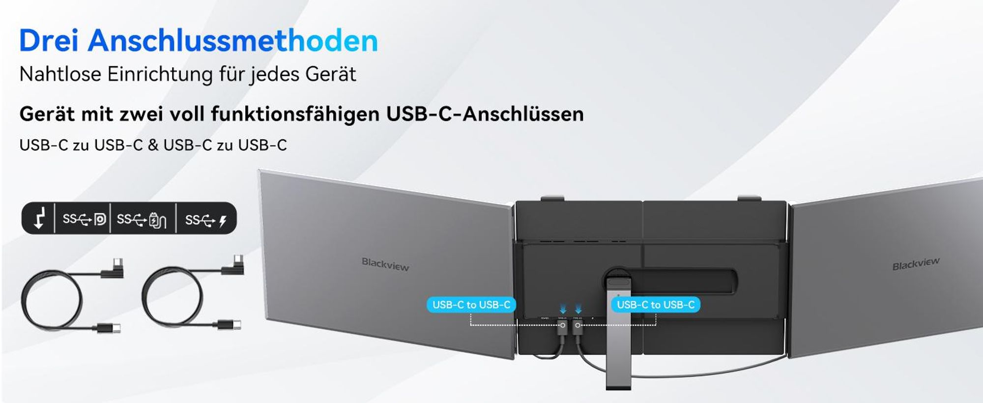 Blackview Tragbarer Bildshirm DCM6 14" mit A3 Bluetooth-Box Dual-Screen-Laptopmonitor, ultradünn, FHD, für 13,3"-17,3" Laptops, 180° drehbar