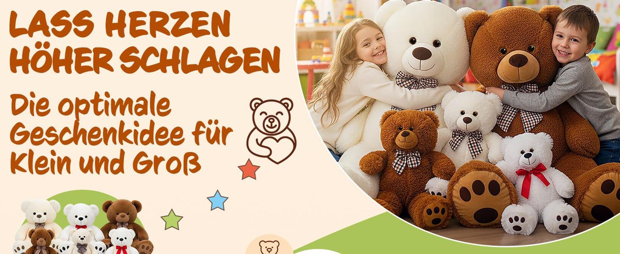 Monzana Teddybär L 50 cm Weiß, weiches Kuscheltier aus Plüsch