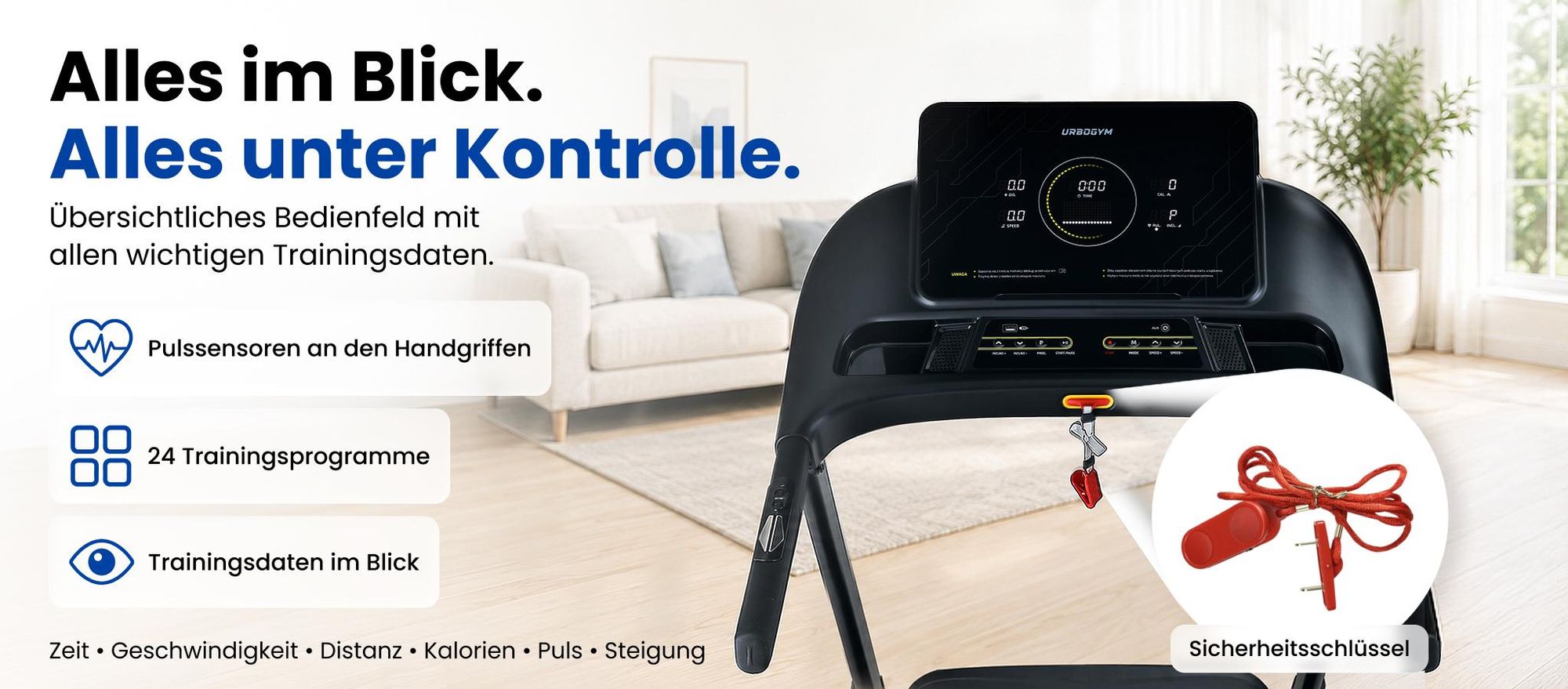 URBOGYM V700S Laufband – 18 km/h, automatische Steigung mit 18 Stufen, Lauffläche 50 × 130 cm, bis 140 kg, klappbar, FITSHOW