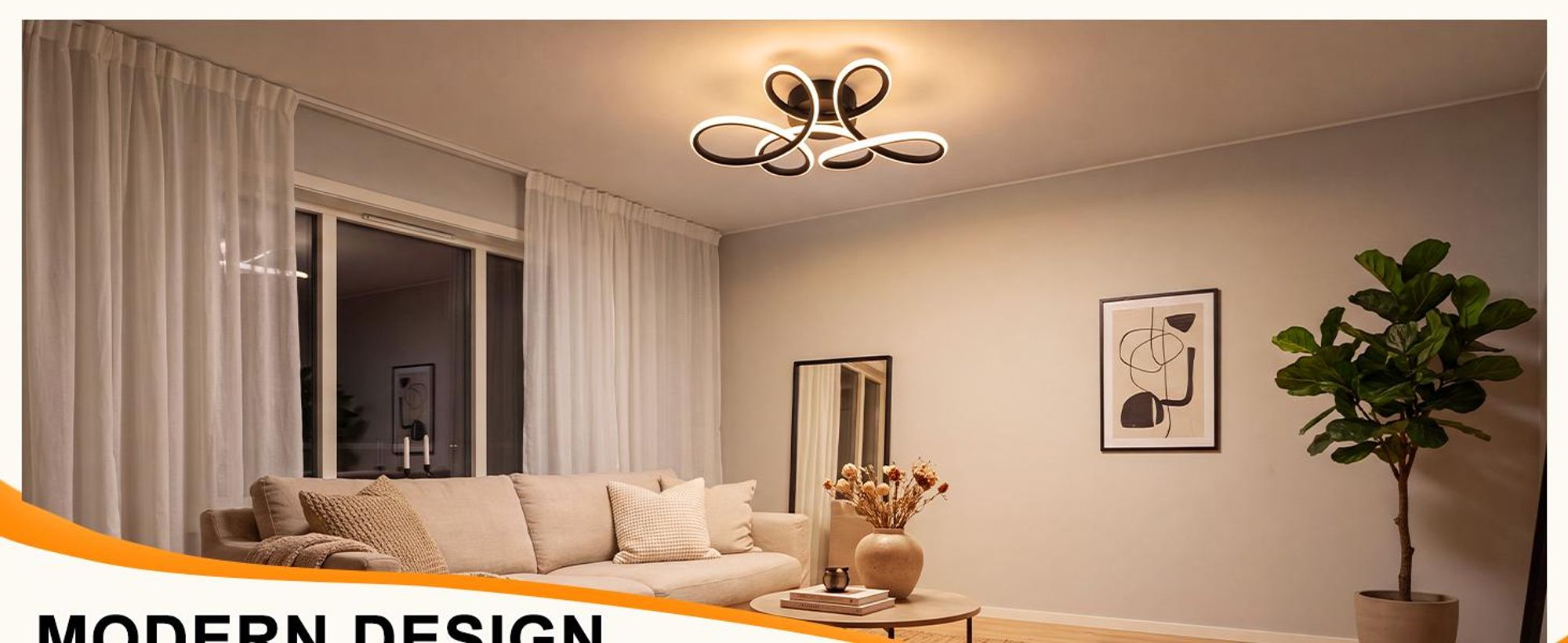 ZMH Deckenlampe Wohnzimmer LED Deckenleuchte 24W 3000K Küchenlampe Schwarz Modern Blume Design Wohnzimmerlampe für Schlafzimmer Büro Küche Flur
