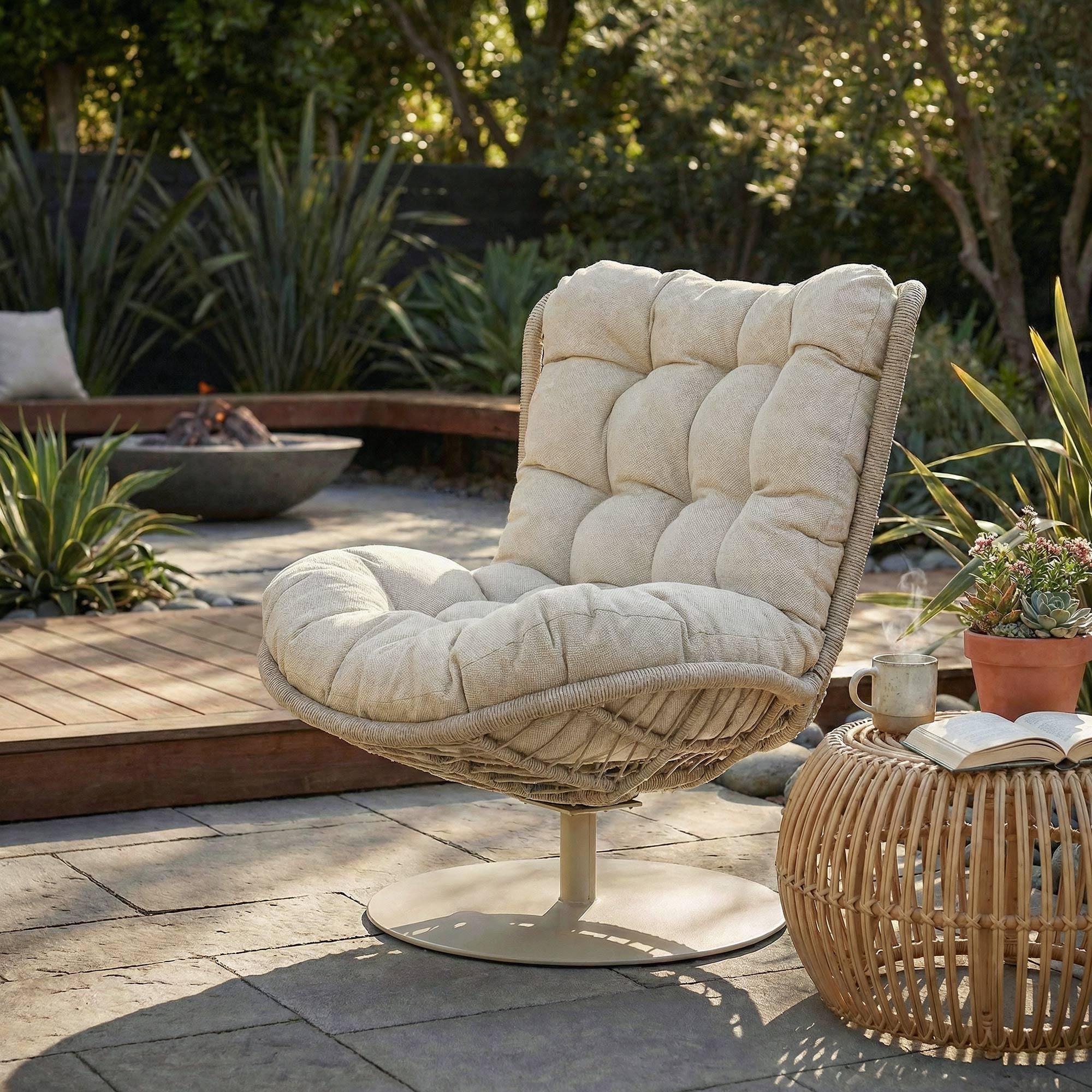 di volio Gartensessel SALO - beige, Lounge Sessel aus PE-Rattan mit Standfuß, bequem & stabil
