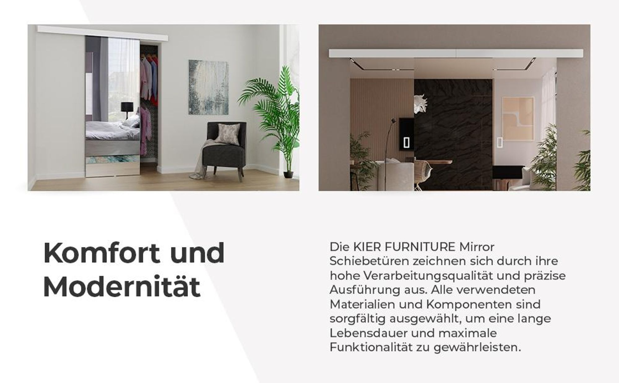 KIER FURNITURE Spiegel-Schiebetüren Komplettset MIRROR DUO Sliding Door, Raumteiler Schiebetür 132x205x1,6 cm