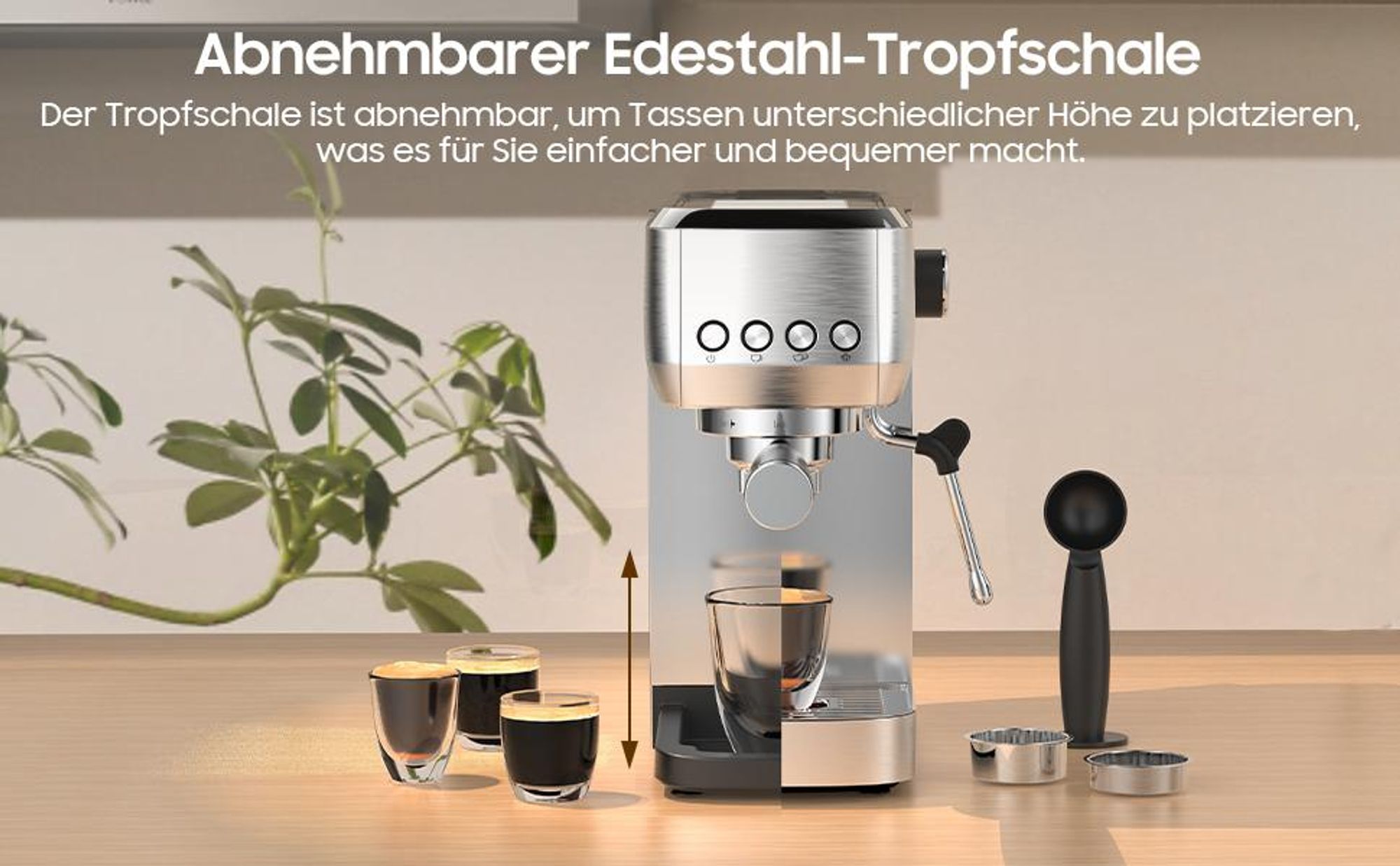 Espressomaschine mit Milchschaumdüse CM1662B 1350W, 20 Bar Espressodruck, Perfetto Compact Portafilter Espresso Machine, Metall