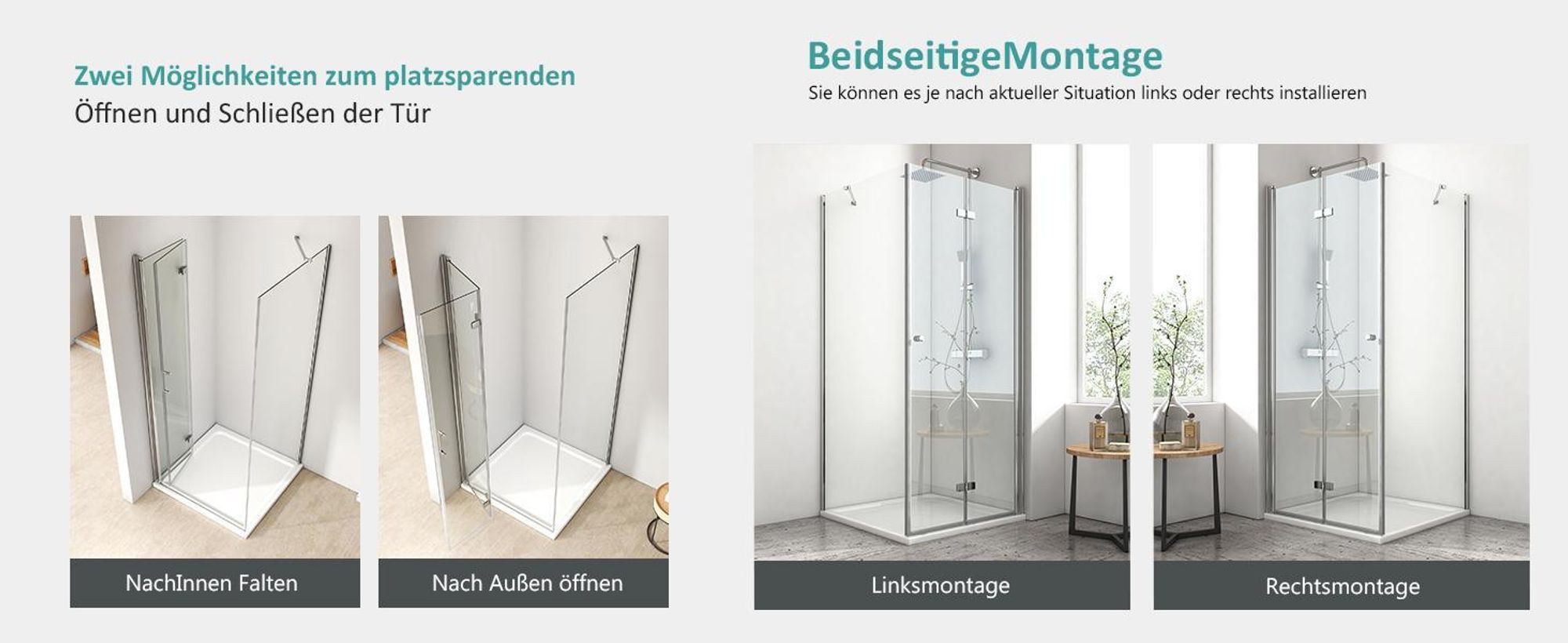 EMKE Duschkabine 90x90x185cm Eckeinstieg Dusche, Duschtür mit Seitenwand, Pendeltür Falttür 6mm ESG Sicherheitsglas, inkl. Stabilisierungsstang