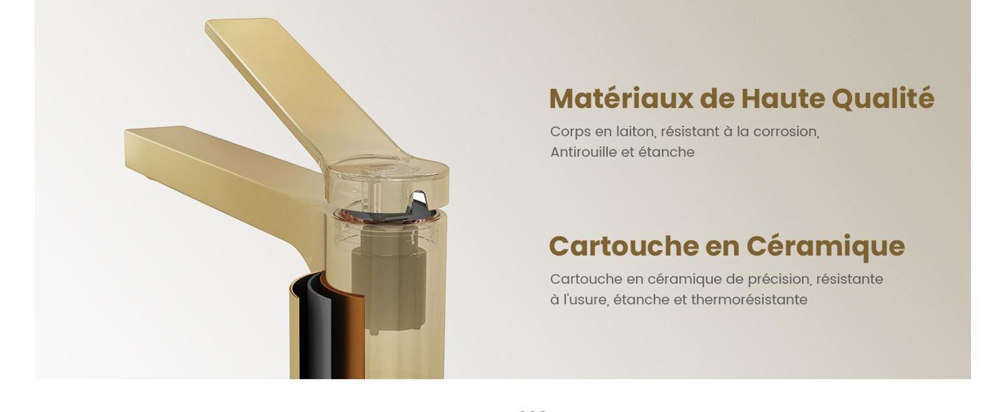 EMKE Robinet salle de bain or champagne 335x233x46mm, laiton, cartouche céramique, robinet salle de bain, mitigeur lavabo, mitigeur lavabo