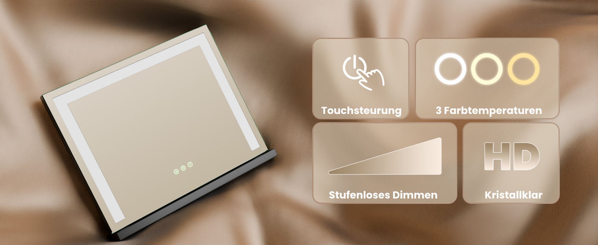 Heilmetz Spiegel Kosmetikspiegel mit Beleuchtung Schminkspiegel Tischspiegel 3 Lichtfarbe Dimmbar 50x42cm Mit Touch Steuerung Schwarzer Eisenfuß