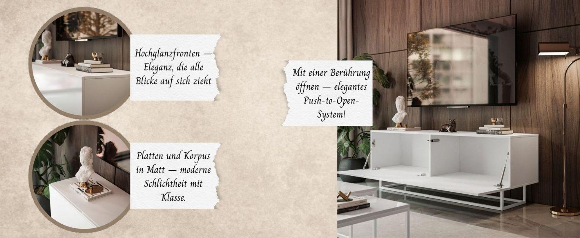 TV-Schrank COLGANTE 150 cm mit schwarzem Gestell