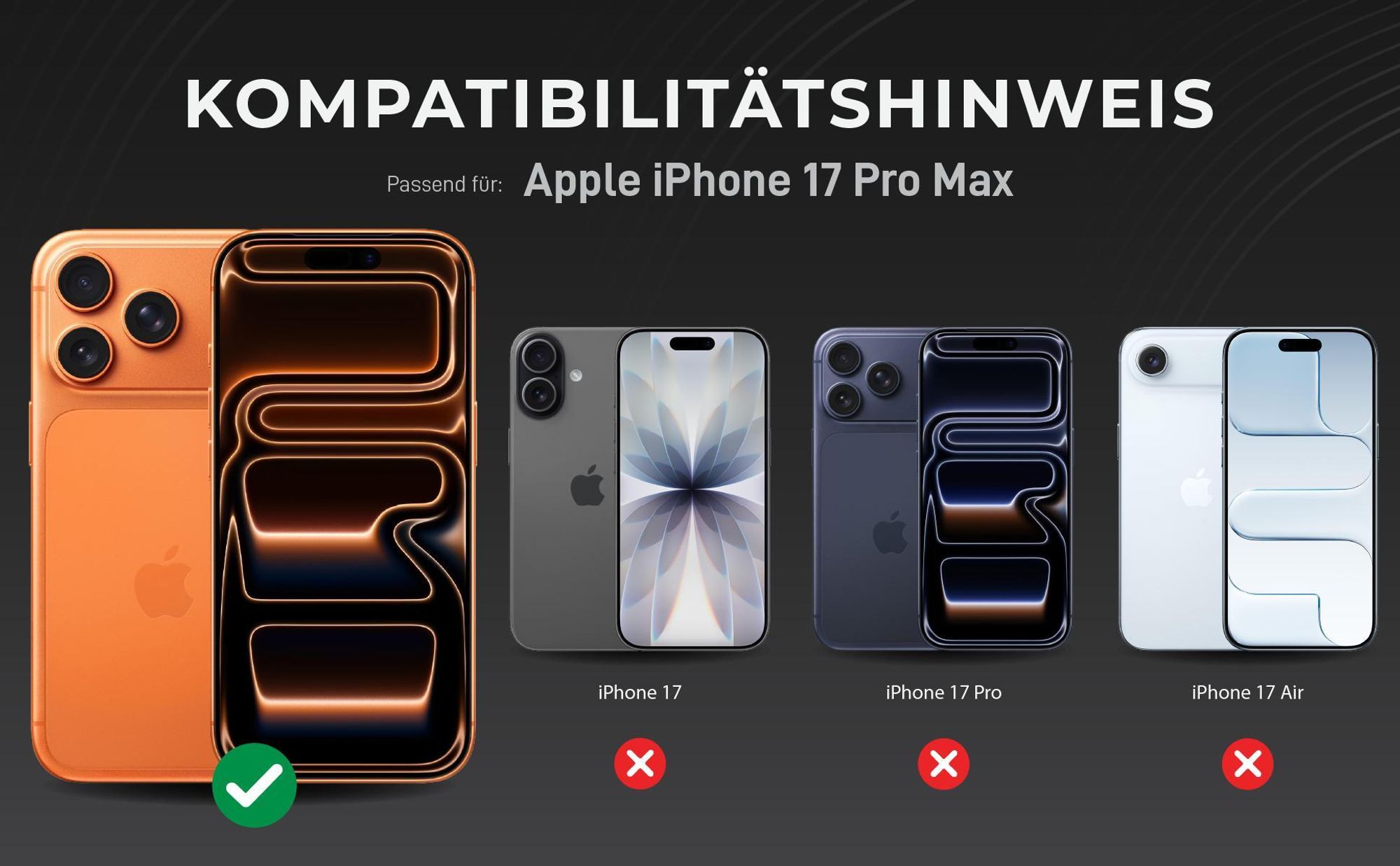 Kompatibilitätshinweise Kameraglas für Apple iPhone 17 Pro Max