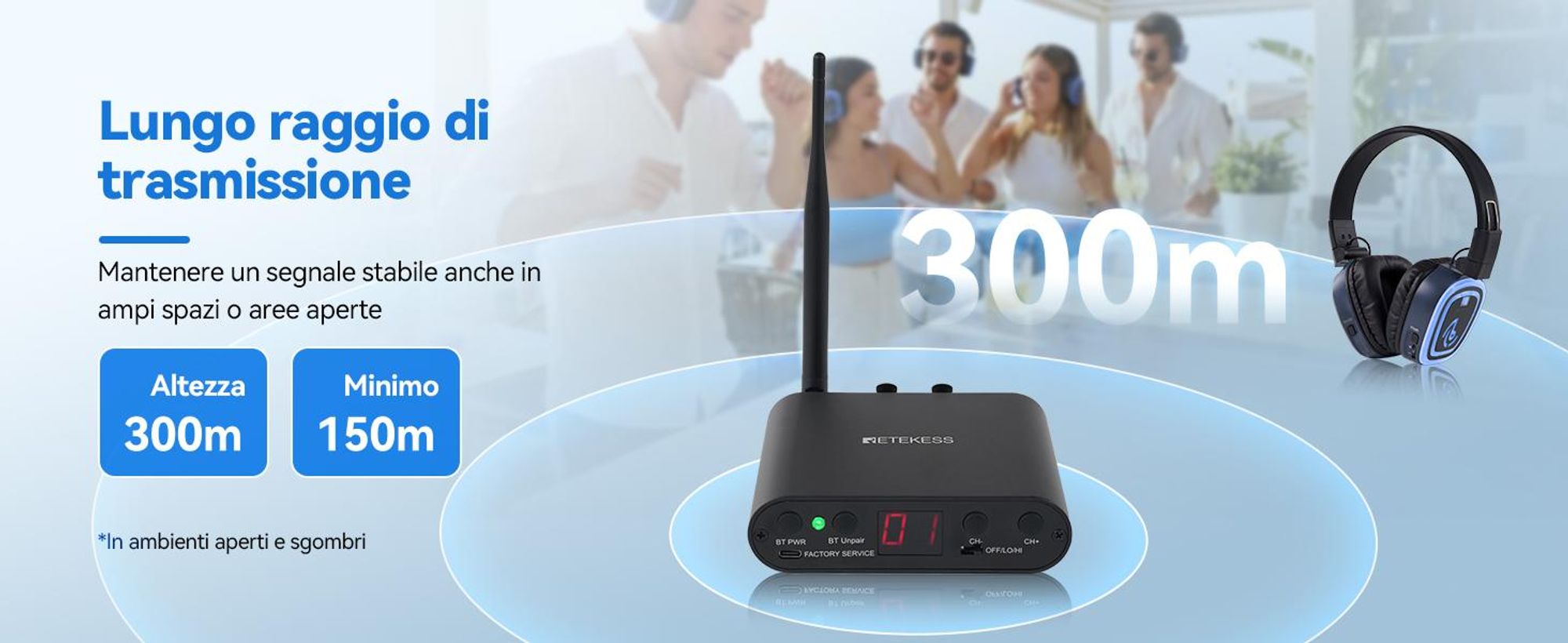 Retekess TA004S Silent Disco: cuffie wireless, sistema audio versione migliorata, 6 canali con Bluetooth, pieghevoli, per TV, yoga, meditazione