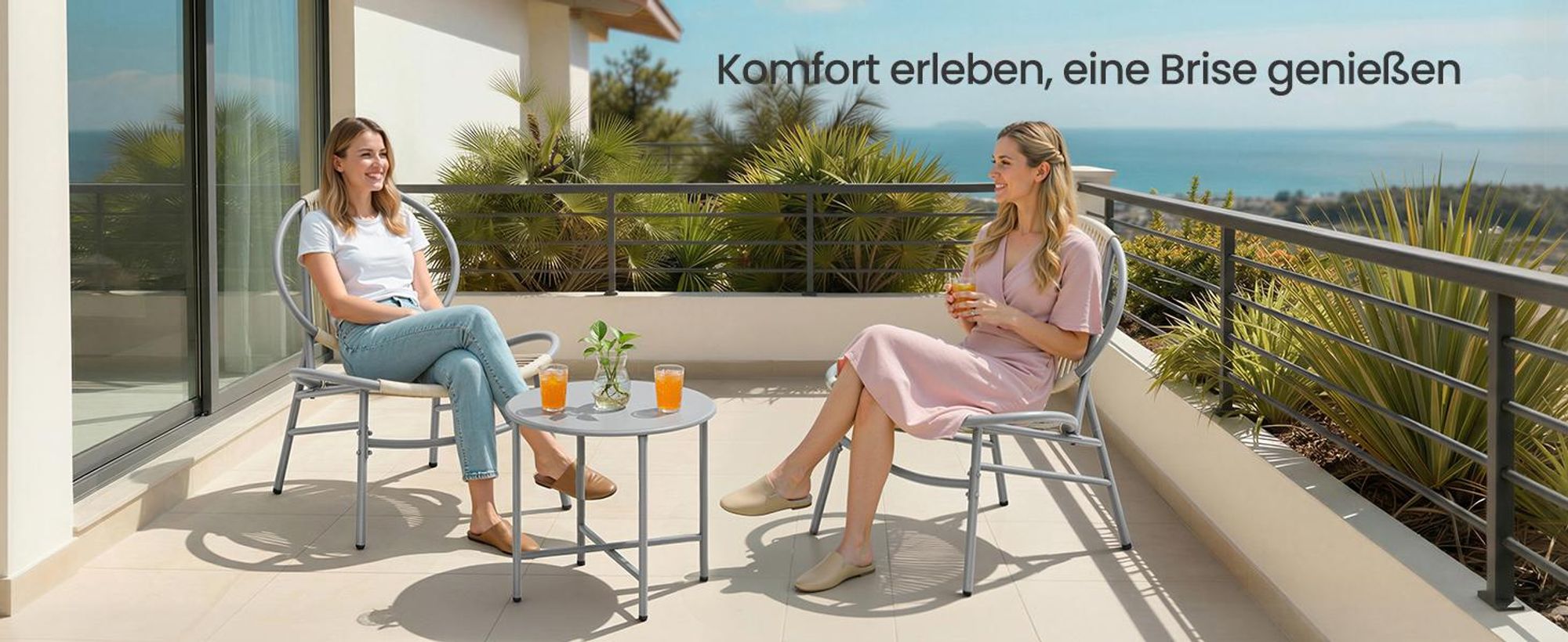 SONGMICS Balkonmöbel 3er Set, Gartenmöbel-Set mit Tisch und 2 Stühlen, PE-Polyrattan, grau