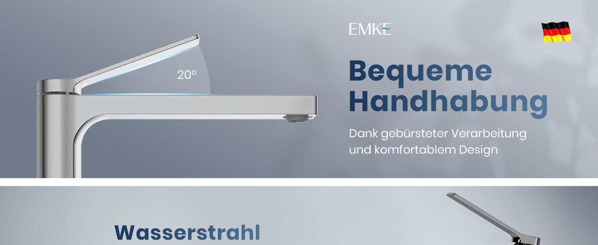 EMKE Wasserhahn Bad Chrom 335x233x46mm, Messing, Keramikkartusche, Badarmatur, Mischbatterie Waschbecken-Armatur, Waschtischarmatur