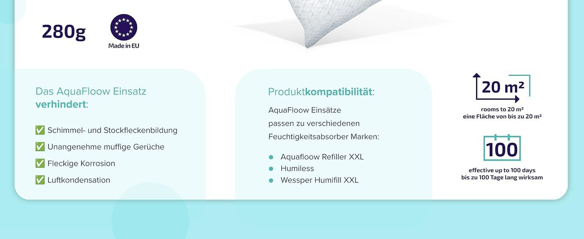 AquaFloow Refiller Universalpatrone für Feuchtigkeitsabsorber 280g - 5 Stück