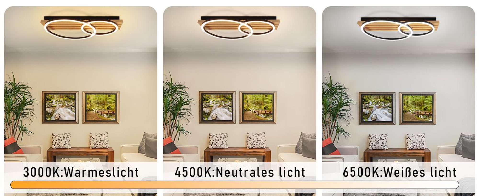 ZMH LED Deckenlamape Holz Deckenleuchte Dimmbar mit Fernbedienung 2 Ringen 36W 55CM Schlafzimmer Lampe Modern deckenleucht Geometrisch wohnzimmerlampe