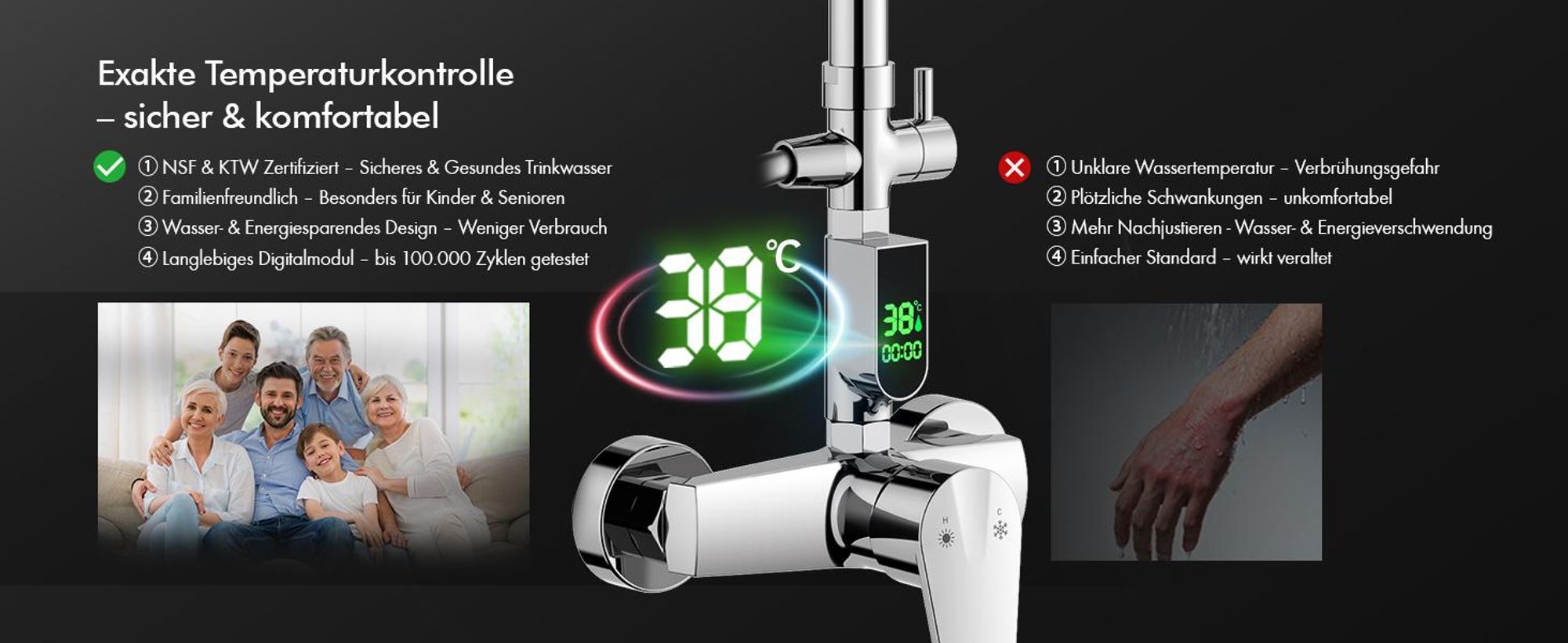 Homelody Duschsystem mit armatur, duscharmatur komplettset mit LED-Anzeige, regendusche mit 250MM kopfbrause und Handbrause, Chrom