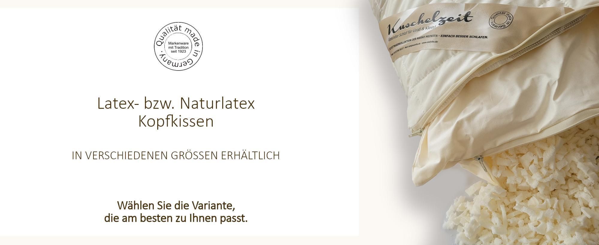 Latex Flocken Kopfkissen Kuschelzeit in 40x80 cm - Nackenstützkissen mit individueller Höhenregulierung