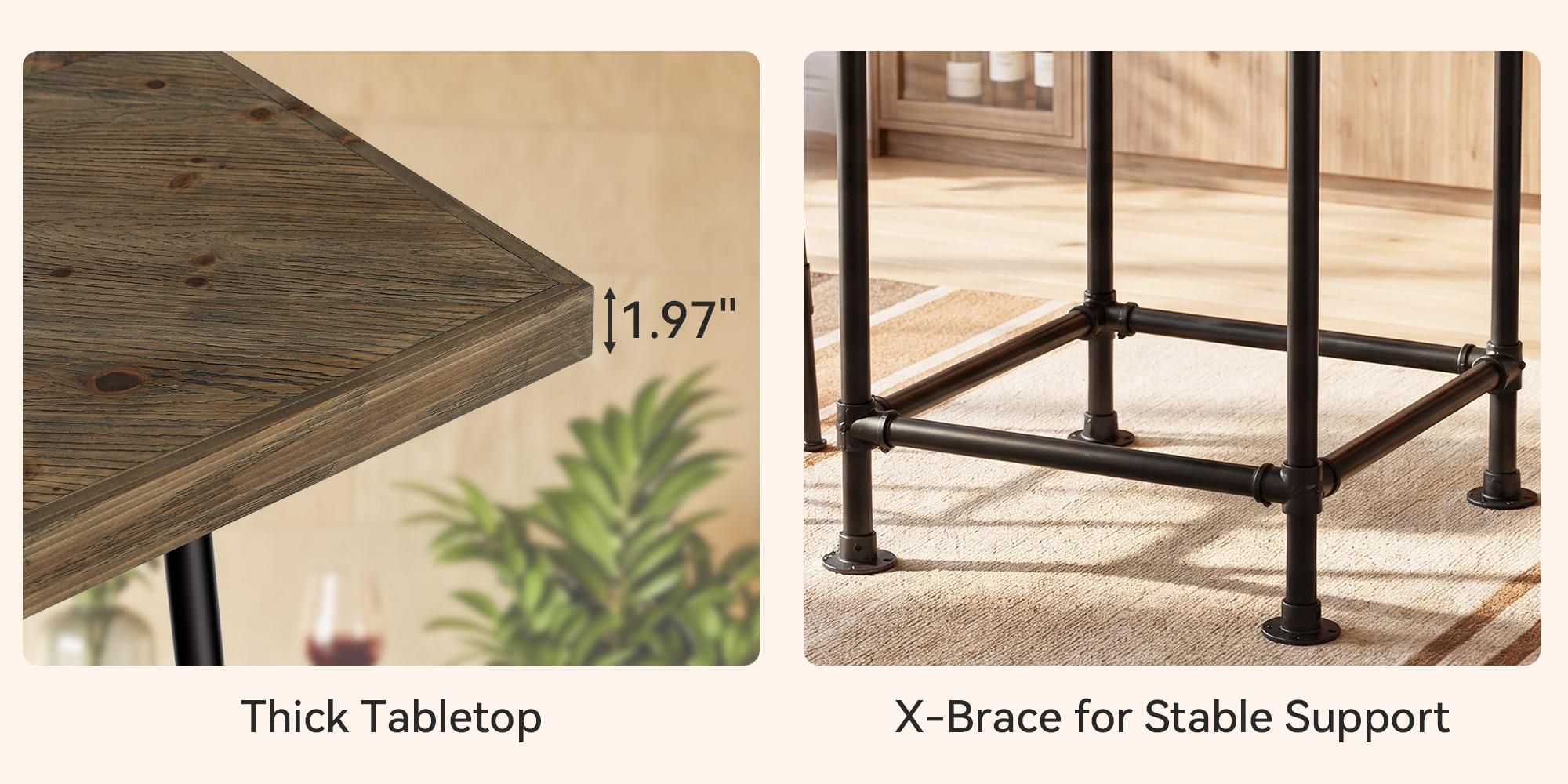 Tribesigns Bartisch, 90 cm Bistrotisch, quadratischer Stehtisch mit Fußstütze, Küchentisch, mit Massivholzplatte und stabilem Metallgestell