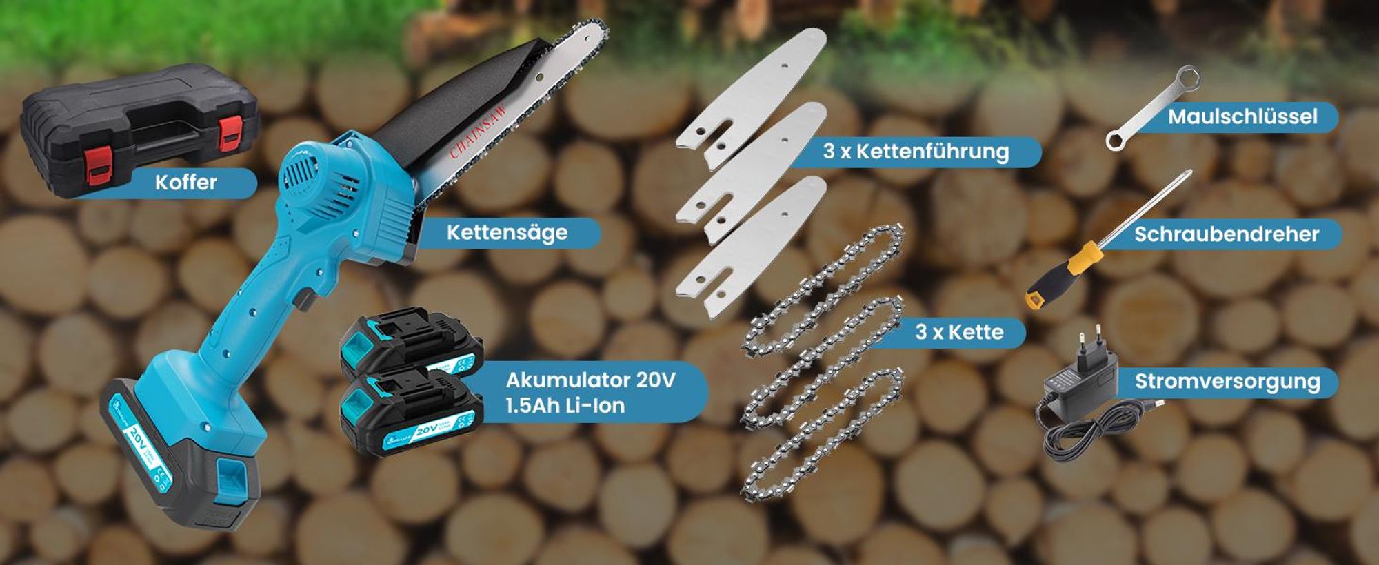 Extralink Mini Akku Kettensäge 6 Zoll 1,5Ah Motorsäge