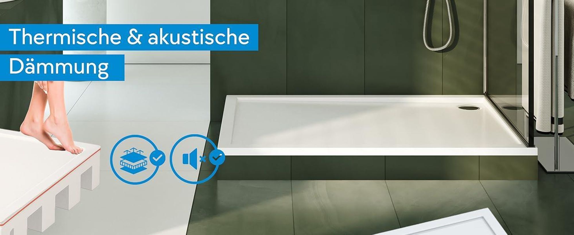 AQUABAD® Duschwanne Komplettset Basic Smooth White 80x120cm Rechteck inkl. Styroporträger und Ablaufgarnitur Alcadrain A49CR